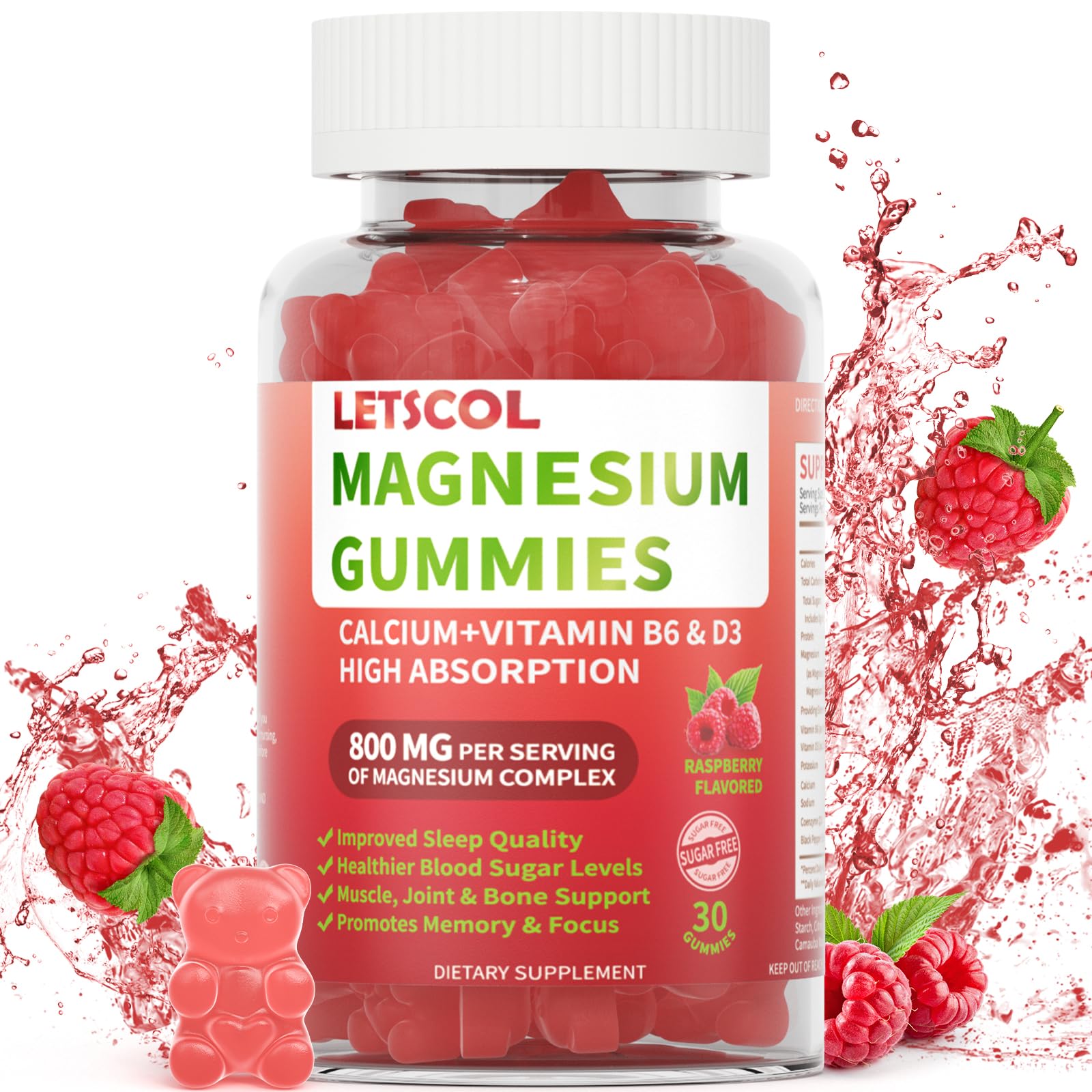 LETSCOL Magnesium Glycinate Gummies 800mg Per Serving, Sugar Free Magnesium Supplement with Magnesium Malate, Calcium, Vitamin D3, B6, CoQ10 for Calm Support & Zzz for Adults Kids LETSCOL buy supplements canada
