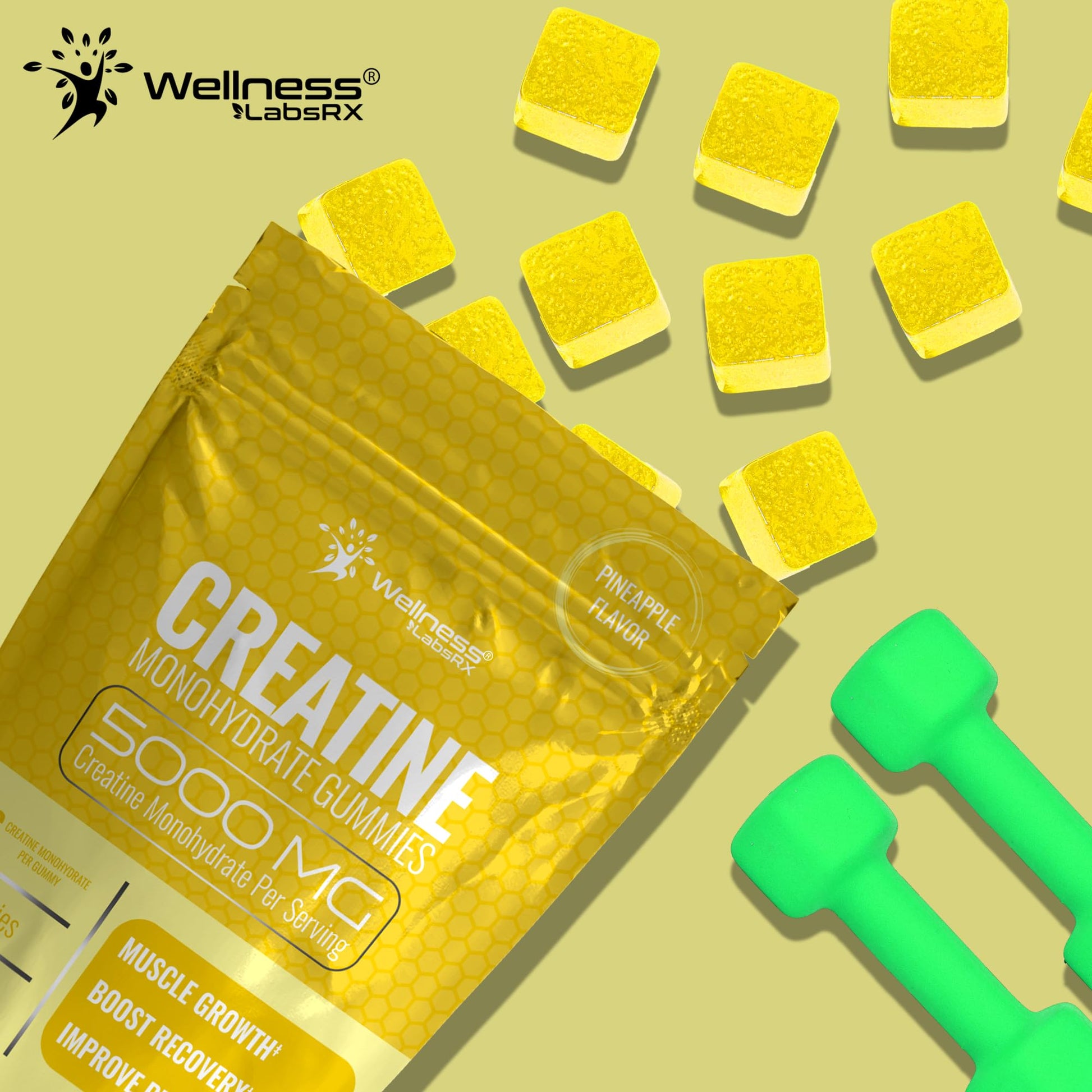 Creatine Gummies 5000mg, 30 Servings Creatine Monohydrate Gummies - Third-Party Tested Creatine for Women, Pineapple Flavor Creatine for Men, Muscle Growth, WELLNESS LABSRX buy supplements canada