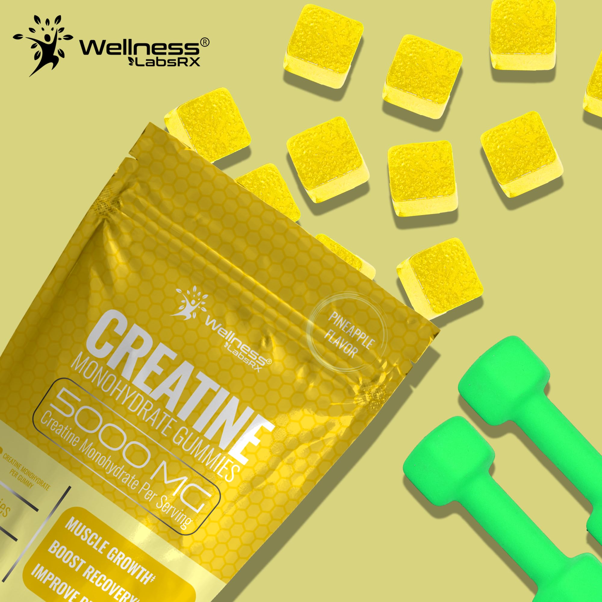Creatine Gummies 5000mg, 30 Servings Creatine Monohydrate Gummies - Third-Party Tested Creatine for Women, Pineapple Flavor Creatine for Men, Muscle Growth, WELLNESS LABSRX buy supplements canada