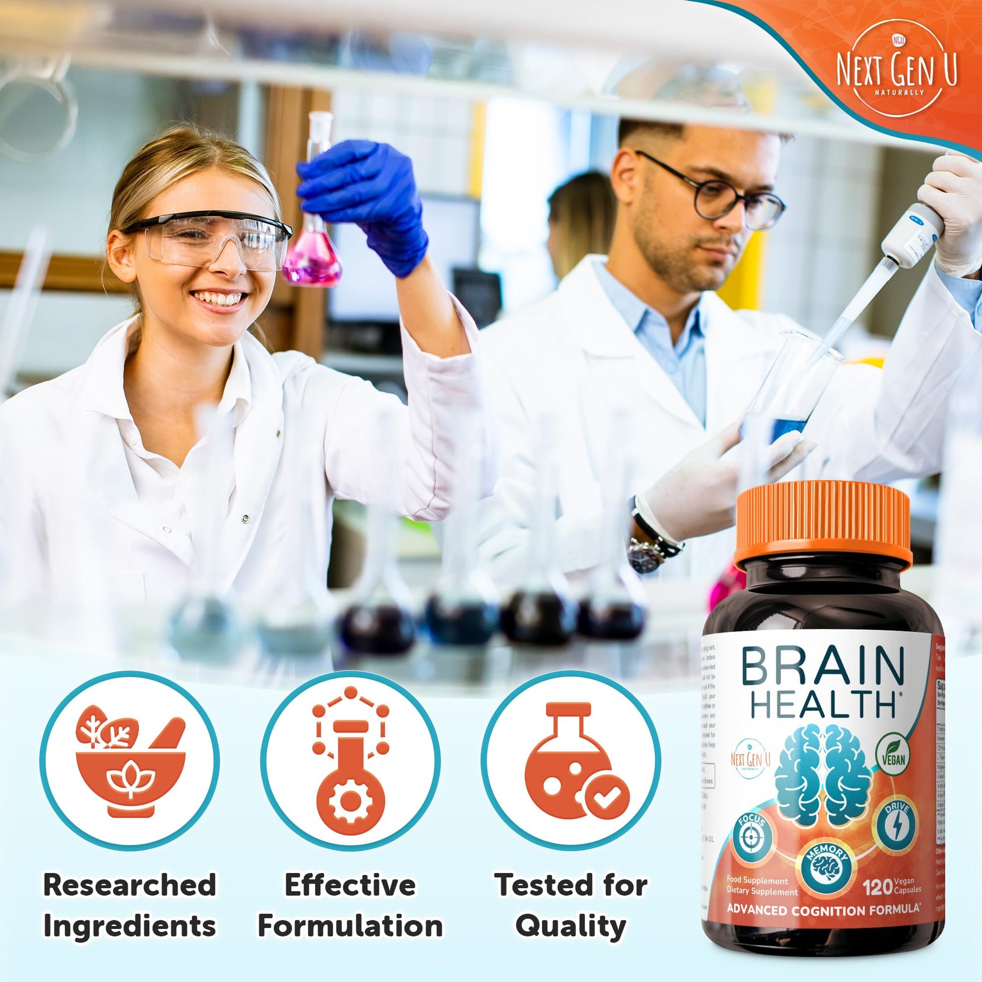 Brain Supplement - 120 Vegan Capsules - Dietary Nootropic May Help Memory, Cognitive Function & Focus - Formulation with Amino Acids, Polyphenols & B Vitamins - for Women, Men & Seniors - by NextGenU NGU Next Gen U buy supplements canada