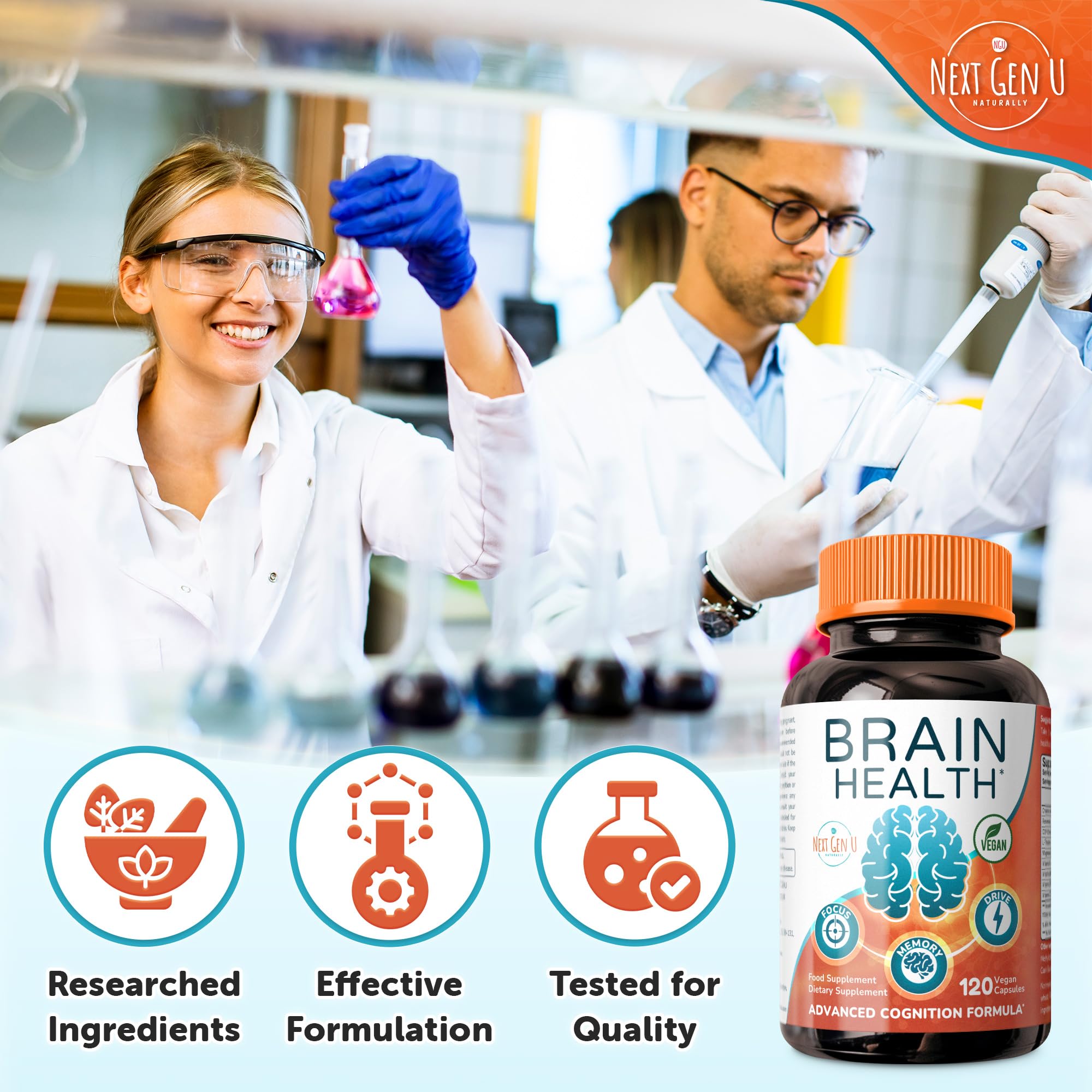 Brain Supplement - 120 Vegan Capsules - Dietary Nootropic May Help Memory, Cognitive Function & Focus - Formulation with Amino Acids, Polyphenols & B Vitamins - for Women, Men & Seniors - by NextGenU NGU Next Gen U buy supplements canada