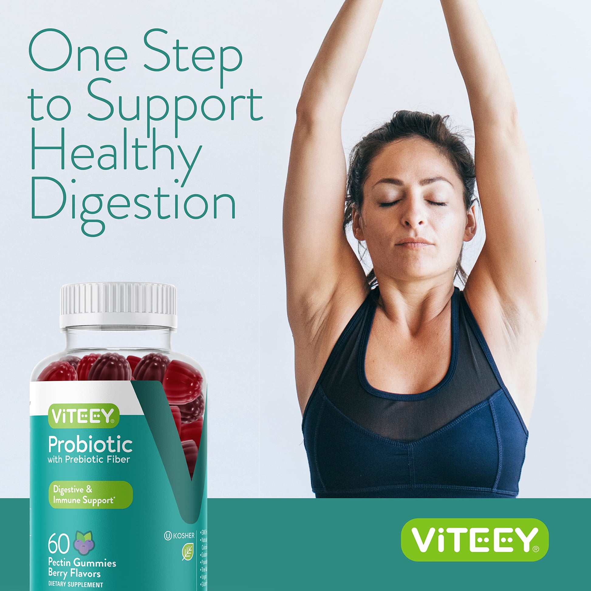 Viteey Probiotic Gummies with Prebiotics – Gut Health Supplements for Digestive Health – 2 Billion CFUs – Vegan, Gluten-Free – 60 Count Viteey buy supplements canada