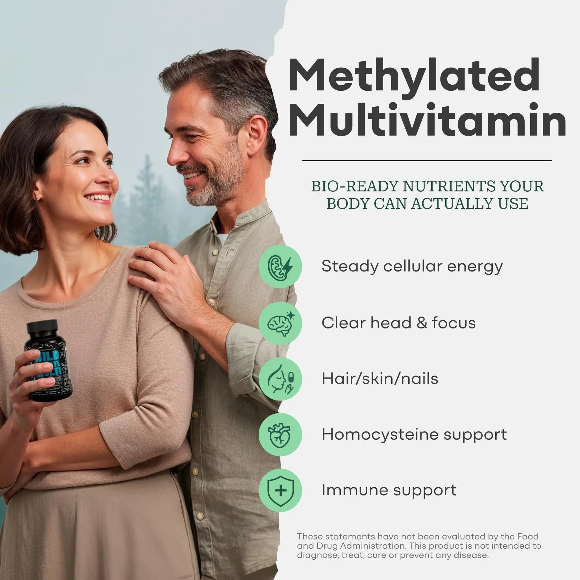 Wild Methylated Multivitamin for Women & Men | Daily Multi Vitamin | MTHFR Supplement Without Iron | Methylated B12, Folate, Vitamin C, A, K2, D, E Wild Foods buy supplements canada