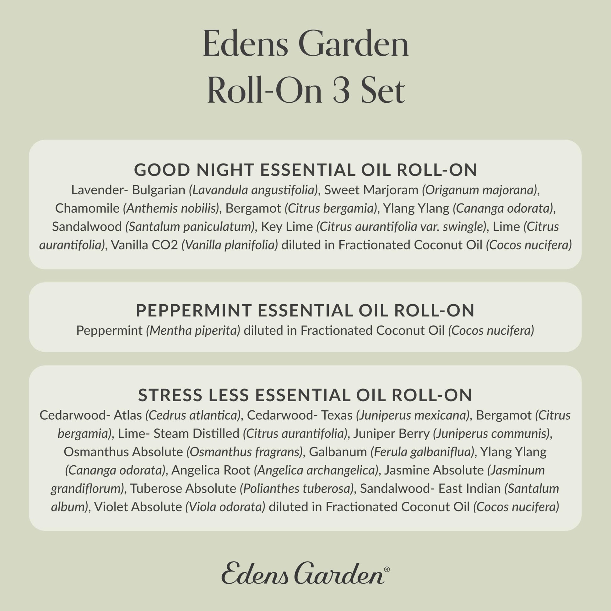 Edens Garden Essential Oil Roll-On Set (Good Night, Peppermint, Stress Less)- Aromatherapy Roller Edens Garden buy supplements canada