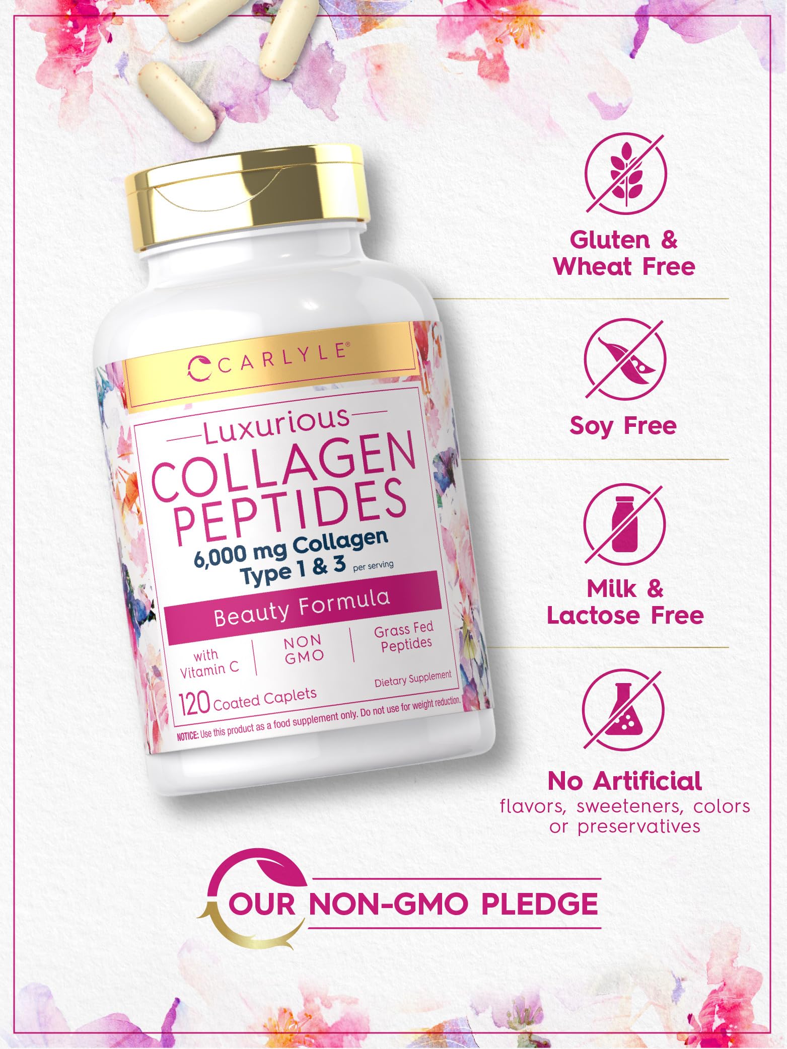 Carlyle Collagen with Vitamin C | 6000mg | 120 Caplets | Multi Collagen Peptide Pills Carlyle buy supplements canada
