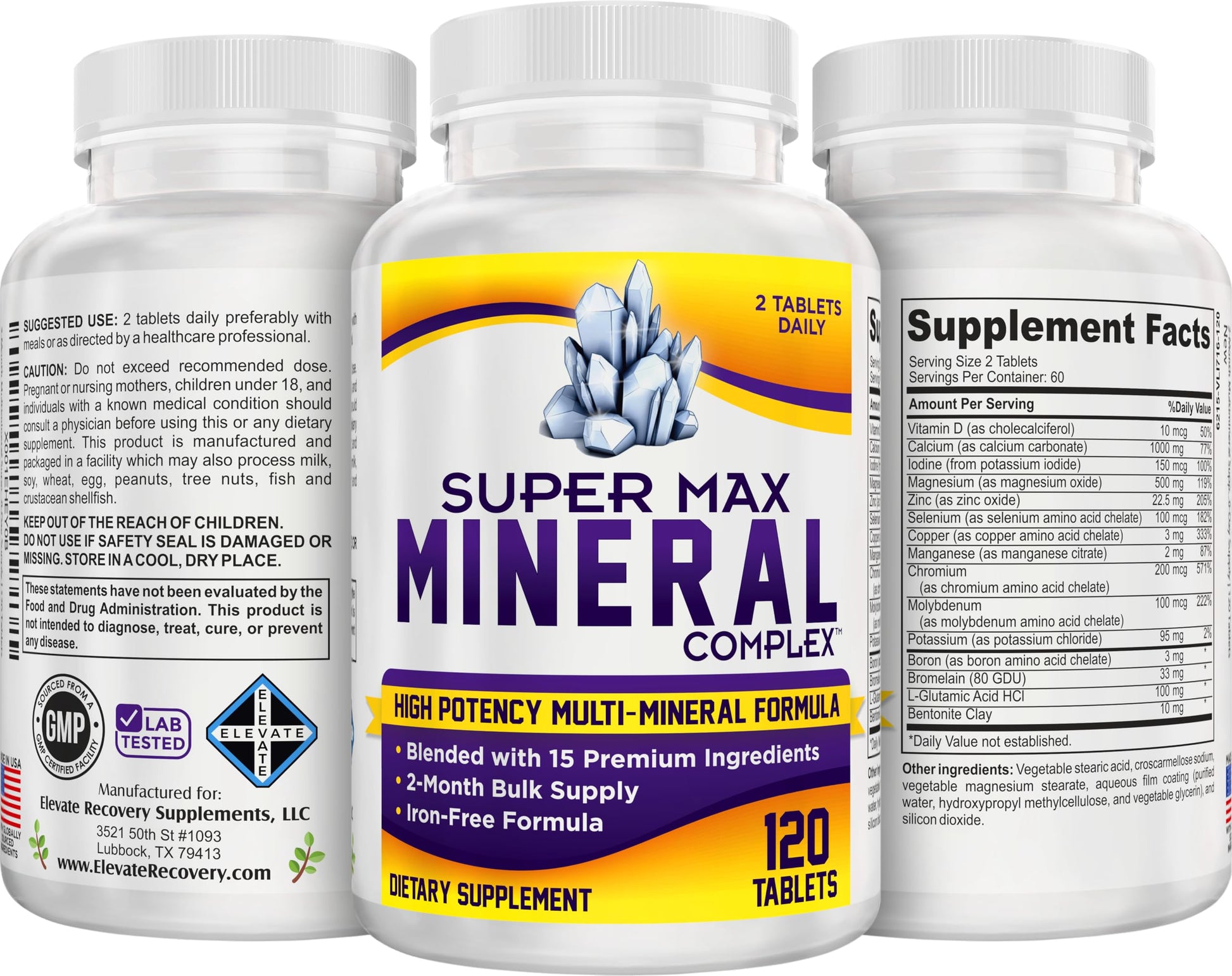 2-Month Multimineral Supplement Support Iron-Free Formula | Daily Multiminerals | Multi-Mineral Supplements | Minerals Complex | 60-Day Bulk Supply | 120 Tablets Elevate Recovery Supplements buy supplements canada