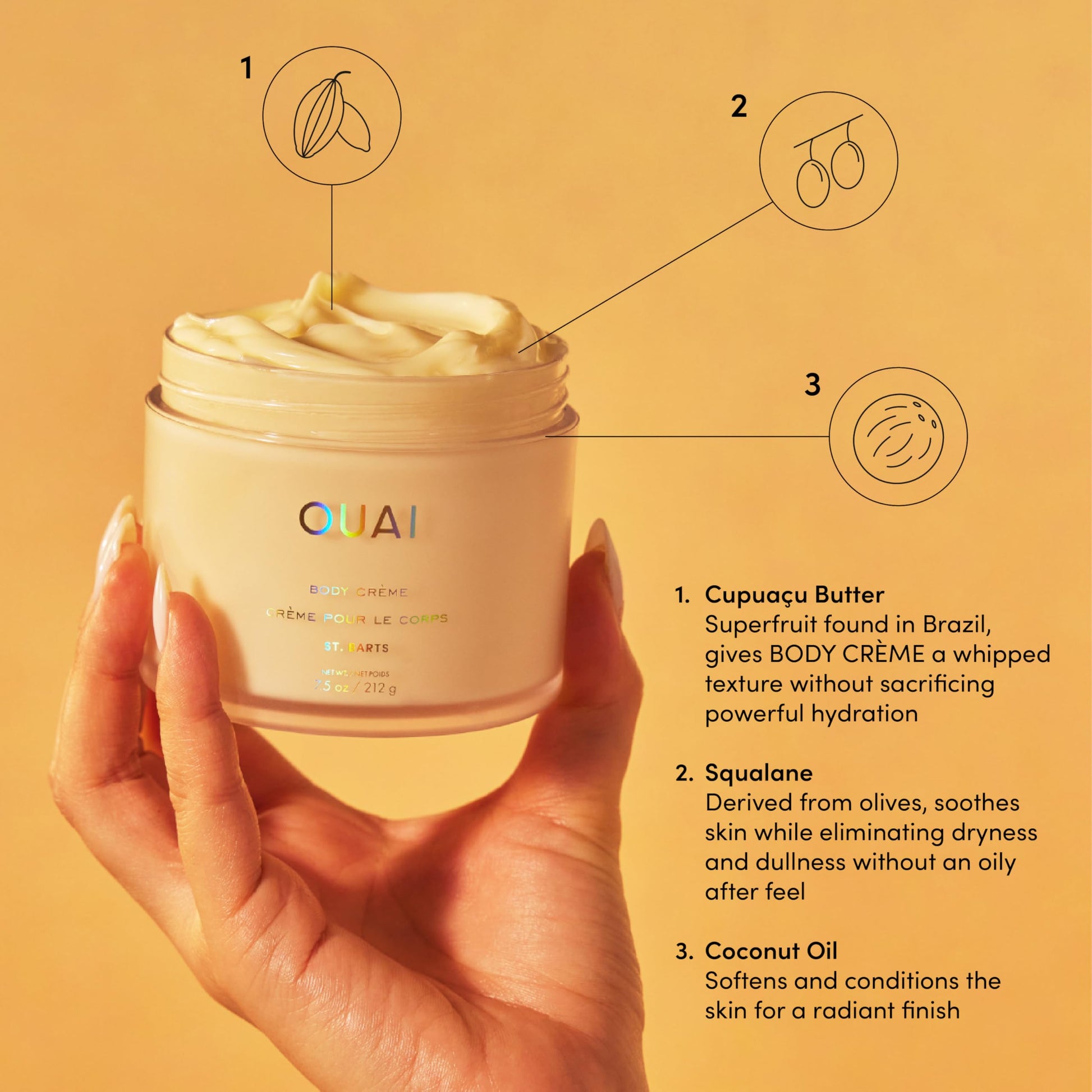 OUAI Body Cream, St. Barts - Hydrating Whipped Body Cream with Cupuaçu Butter, Coconut Oil and Squalane - Softens Skin and Delivers Healthy-Looking Glow - Sulfate-Free Skin Care (7.5 Oz) OUAI buy supplements canada