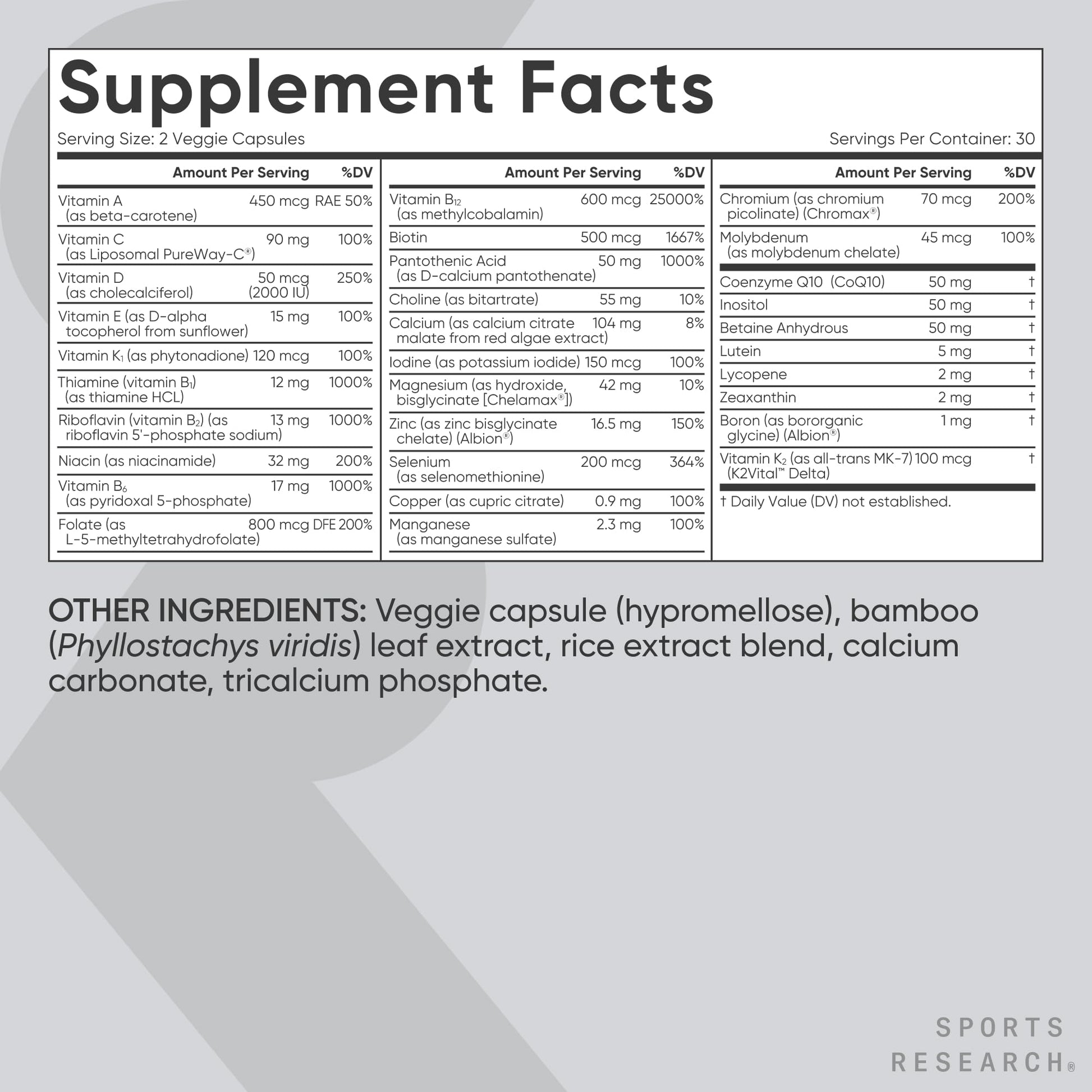 Sports Research® Multivitamin – Advanced Formula - 23 Essential Vitamins & Minerals with CoQ10 & Iodine - Daily Nutrient Support*- Non-GMO Tested & Gluten-Free -60 Veggie Capsules Sports Research buy supplements canada