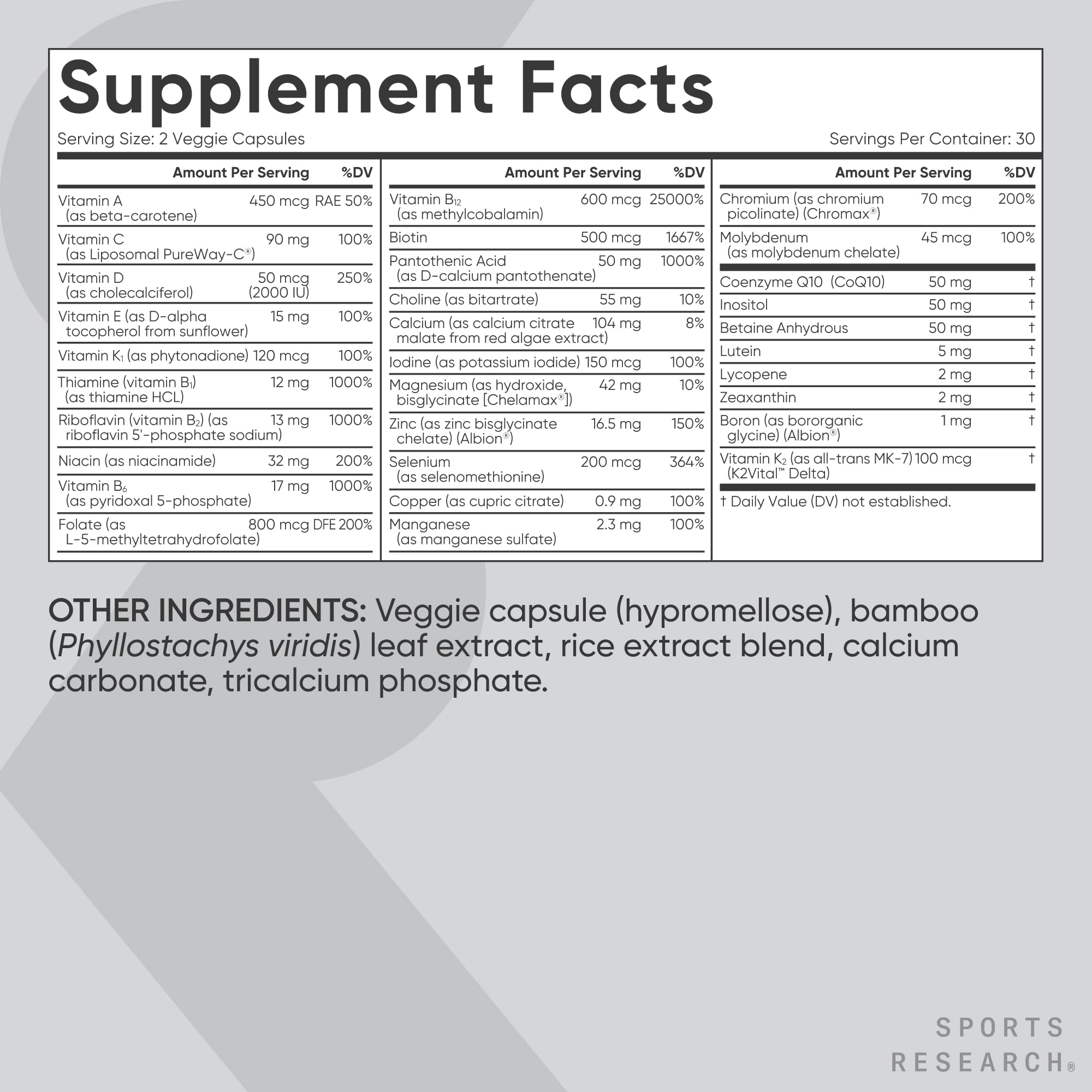 Sports Research® Multivitamin – Advanced Formula - 23 Essential Vitamins & Minerals with CoQ10 & Iodine - Daily Nutrient Support*- Non-GMO Tested & Gluten-Free -60 Veggie Capsules Sports Research buy supplements canada