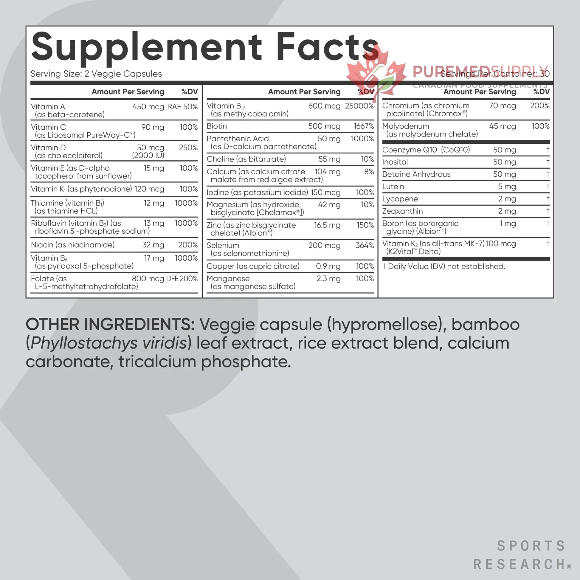 Sports Research® Multivitamin – Advanced Formula - 23 Essential Vitamins & Minerals with CoQ10 & Iodine - Daily Nutrient Support*- Non-GMO Tested & Gluten-Free -60 Veggie Capsules Sports Research buy supplements canada