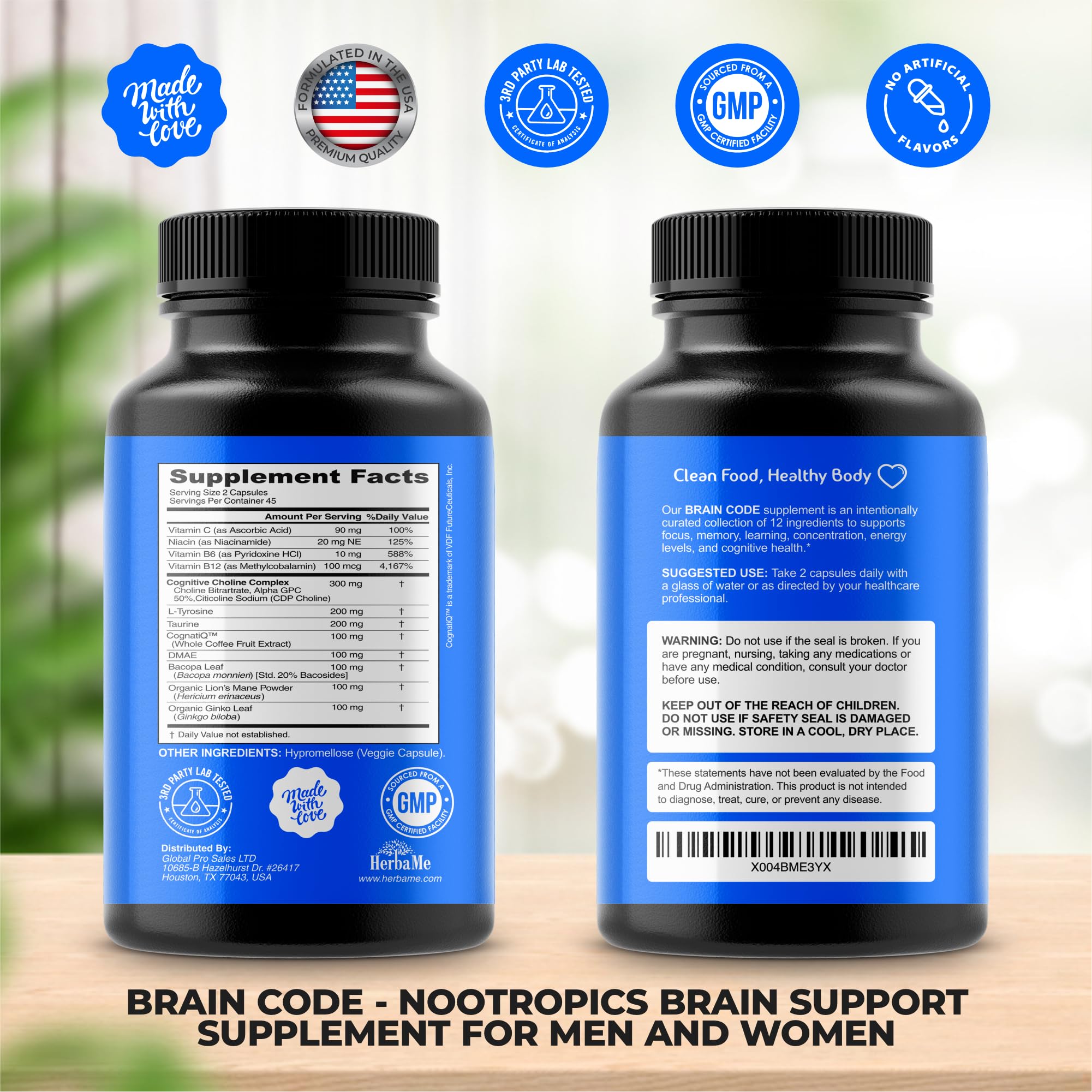 HerbaMe Brain Code Nootropic Brain Supplement for Memory and Focus | Supports Cognitive Health & Mental Clarity, Enhance Concentration | 90 Capsules HerbaMe buy supplements canada