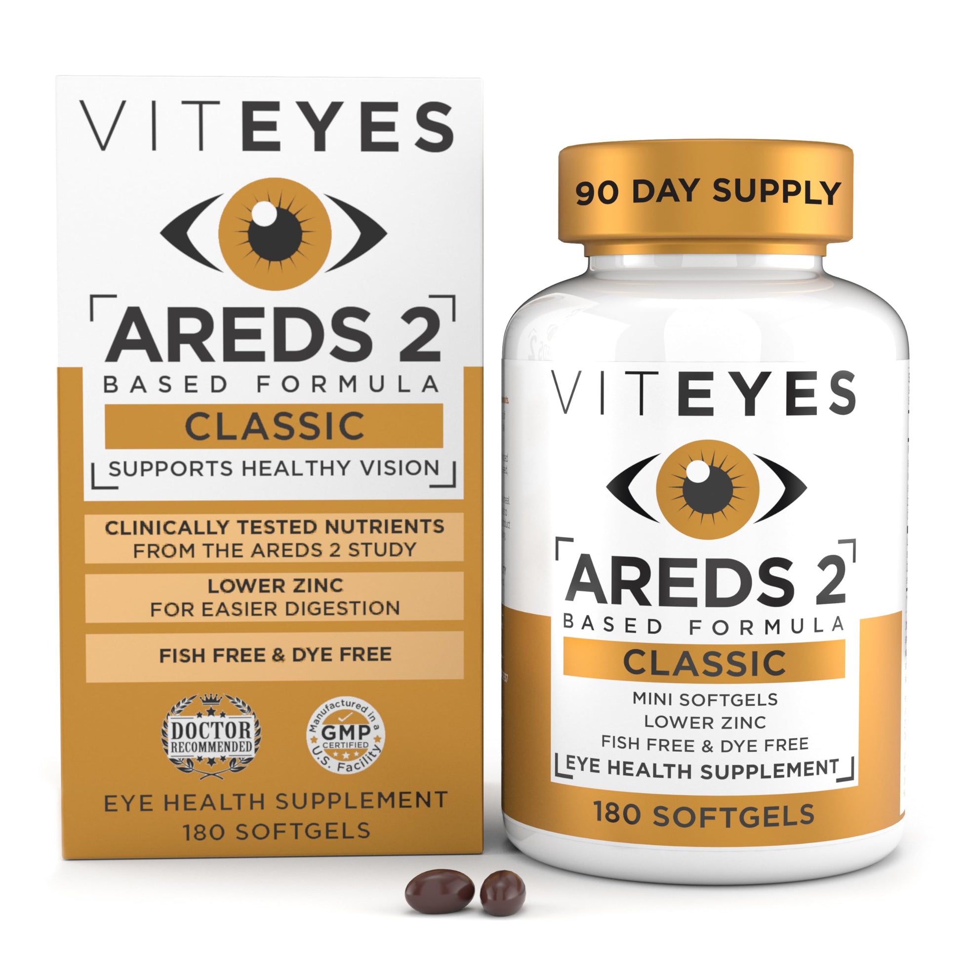 Viteyes AREDS 2 Classic Macular Health Formula Softgels, Eye Health Vitamin to Support Macular Health, Lower Zinc, Eye Vitamins, Macular Vitamins, Beta-Carotene Free, 180 Softgels Viteyes buy supplements canada