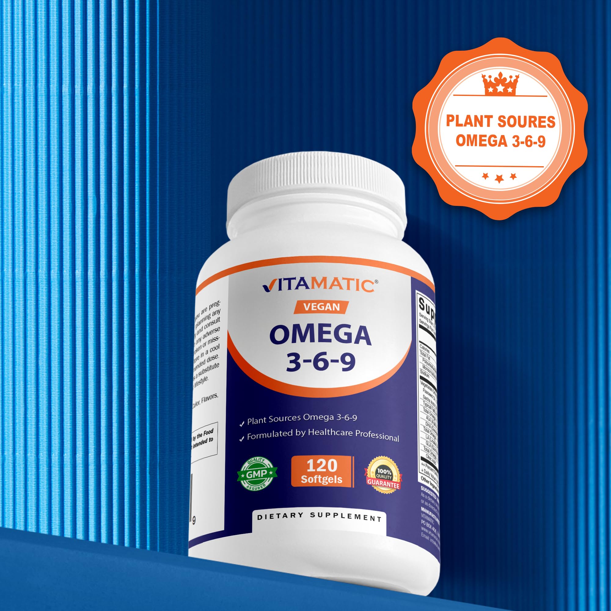 Vitamatic Vegan Omega 3-6-9 Complex 1250mg | Flaxseed, Olive, Borage & Algae Oils | Plant-Based Omegas | 120 Softgels Vitamatic buy supplements canada