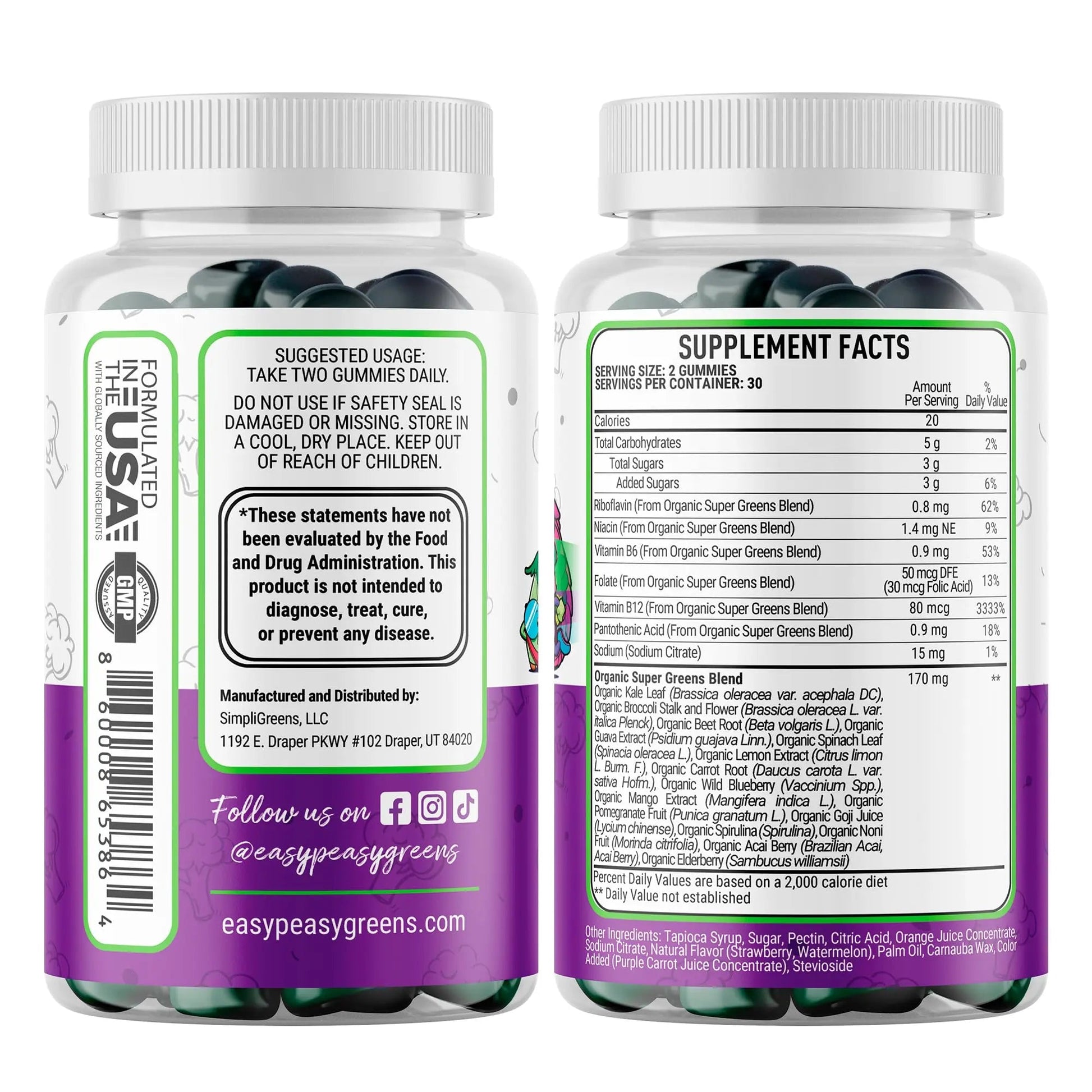 EasyPeasyGreens Daily Veggie Gummies for Kids - 60 Greens Gummies - Helps Picky Eaters Get Their Veggies in EASY PEASY GREENS buy supplements canada