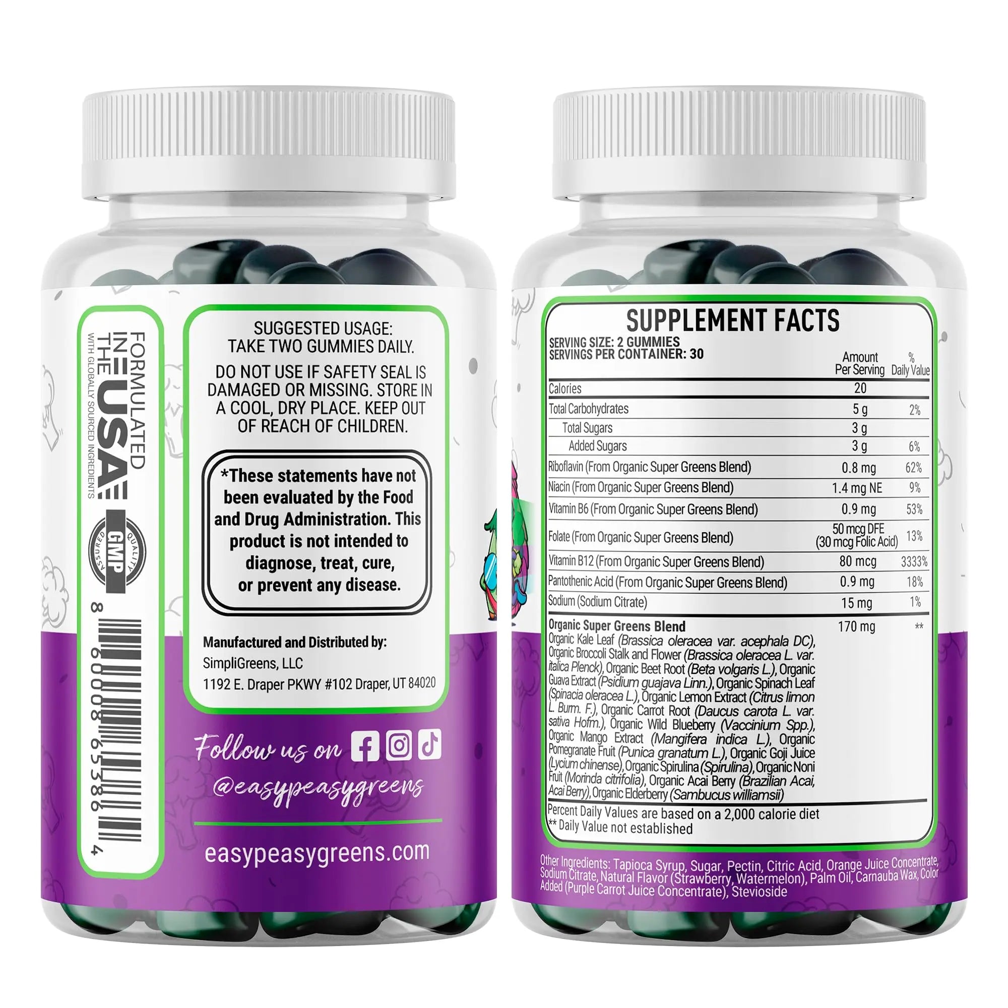 EasyPeasyGreens Daily Veggie Gummies for Kids - 60 Greens Gummies - Helps Picky Eaters Get Their Veggies in EASY PEASY GREENS buy supplements canada