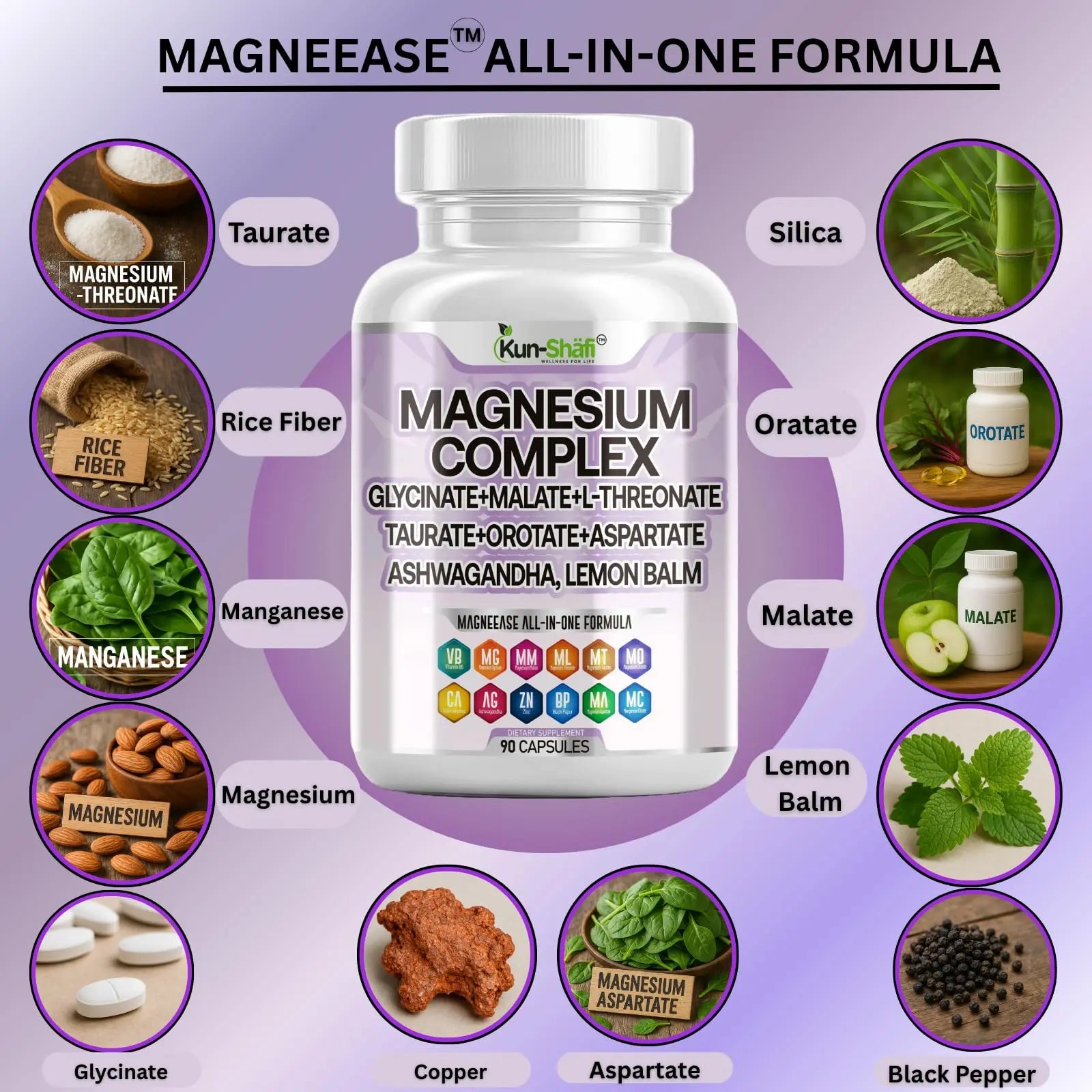 Kun Shafi Magnesium Complex with Magnesium Glycinate Malate, L-Threonate, Taurate, Orotate, Zinc,Aspartate, Copper Manganese & Vitamin D3 B6 Complex - 1Pack Kun Shafi buy supplements canada