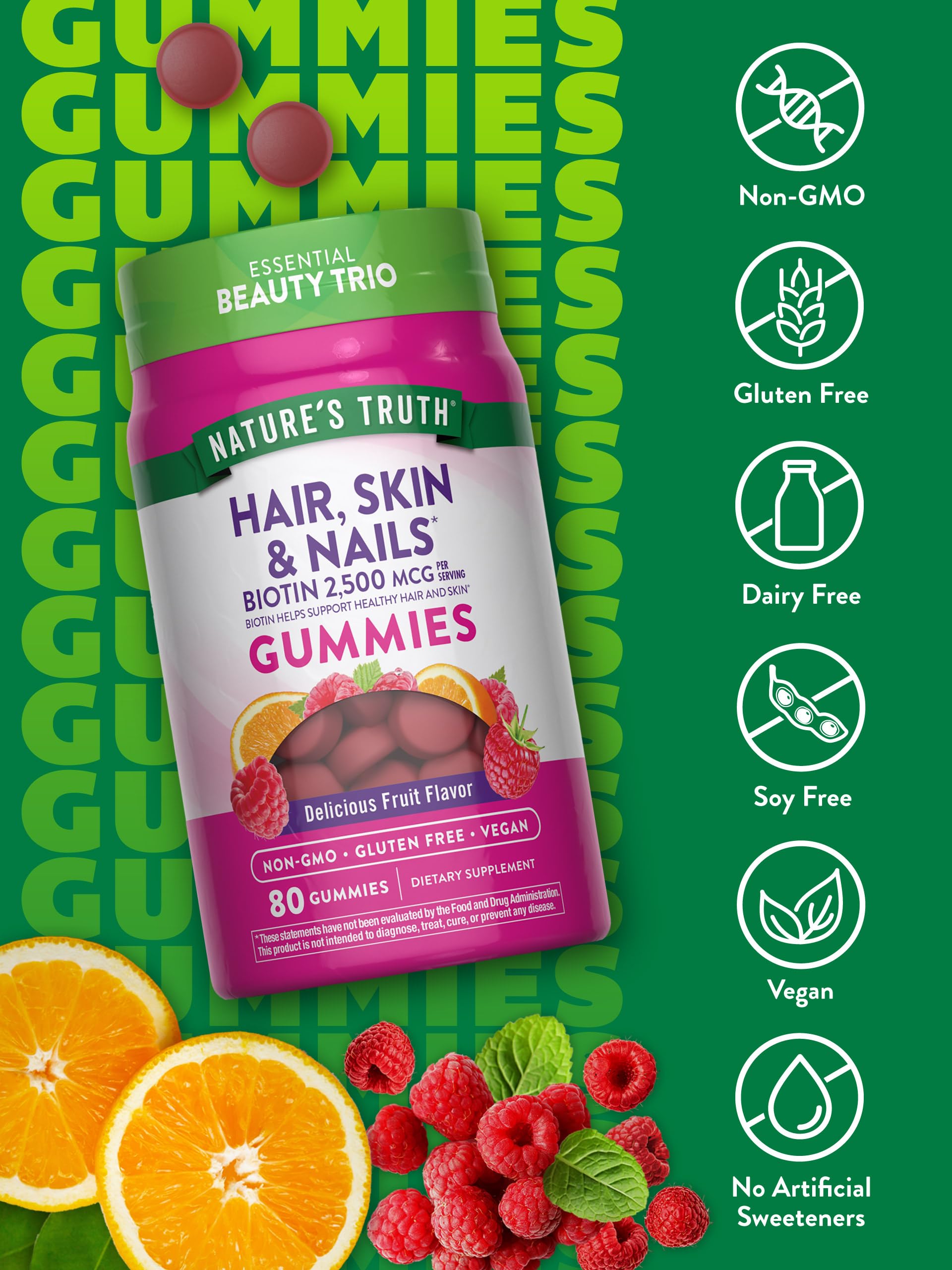 Nature's Truth Hair Skin and Nails Gummies | 80 Count | 2500mcg of Biotin | Vegan, Non-GMO, Gluten Free Supplement Nature's Truth buy supplements canada