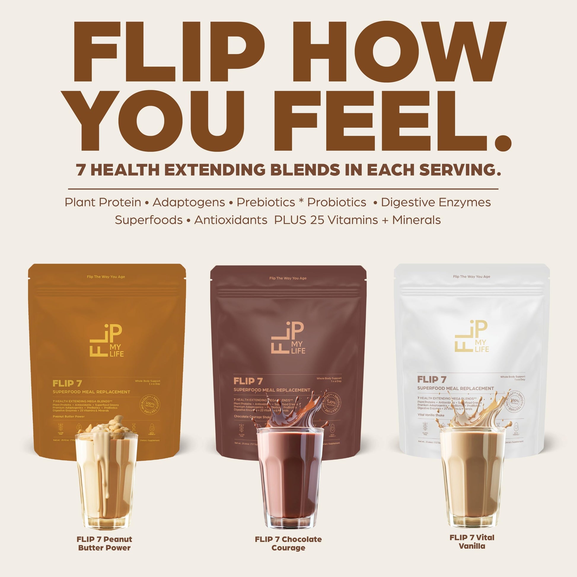 Flip My Life, Flip 7 Natural SuperFood, Plant-Based Protein, Complete Meal Replacement to Support Healthy Gut, 7 Mega Nutrient Rich Blends Flip My Life buy supplements canada