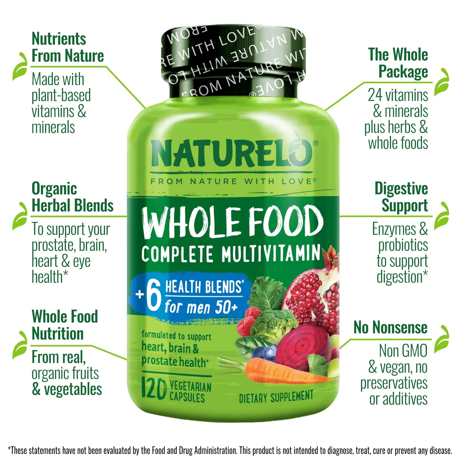 NATURELO Whole Food Multivitamin for Men 50+ - with Vitamins, Minerals, Organic Herbal Extracts - Vegan Vegetarian NATURELO buy supplements canada