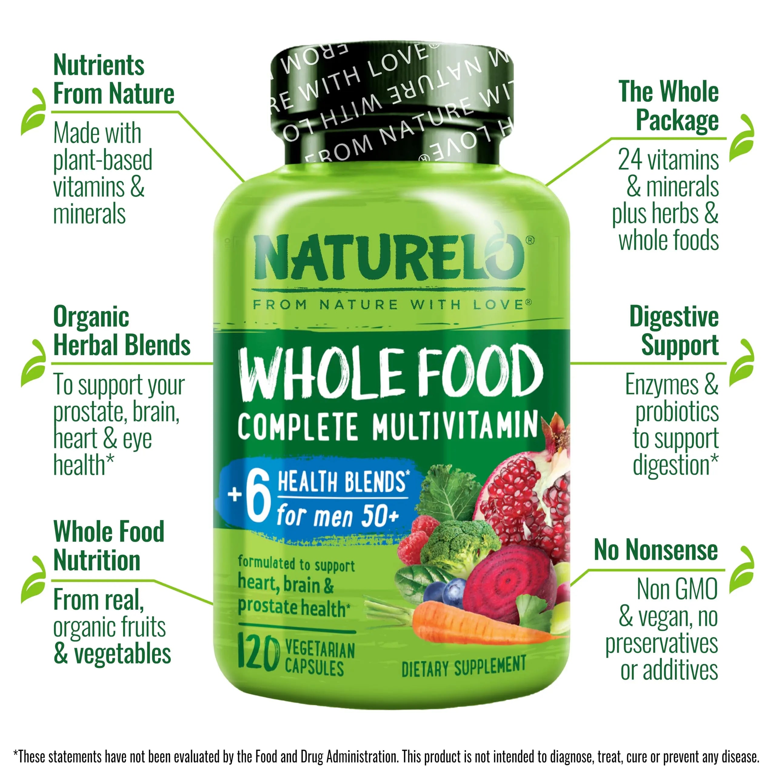 NATURELO Whole Food Multivitamin for Men 50+ - with Vitamins, Minerals, Organic Herbal Extracts - Vegan Vegetarian NATURELO buy supplements canada