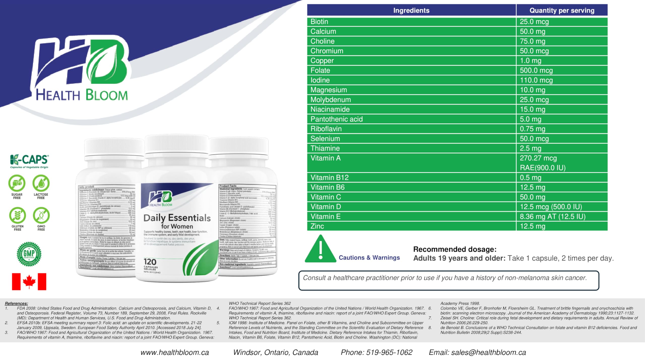 Daily Essentials for Women| 120 Capsules | Health Bloom | Vitamins and Minerals Capsules | Health Bloom Inc. buy supplements canada