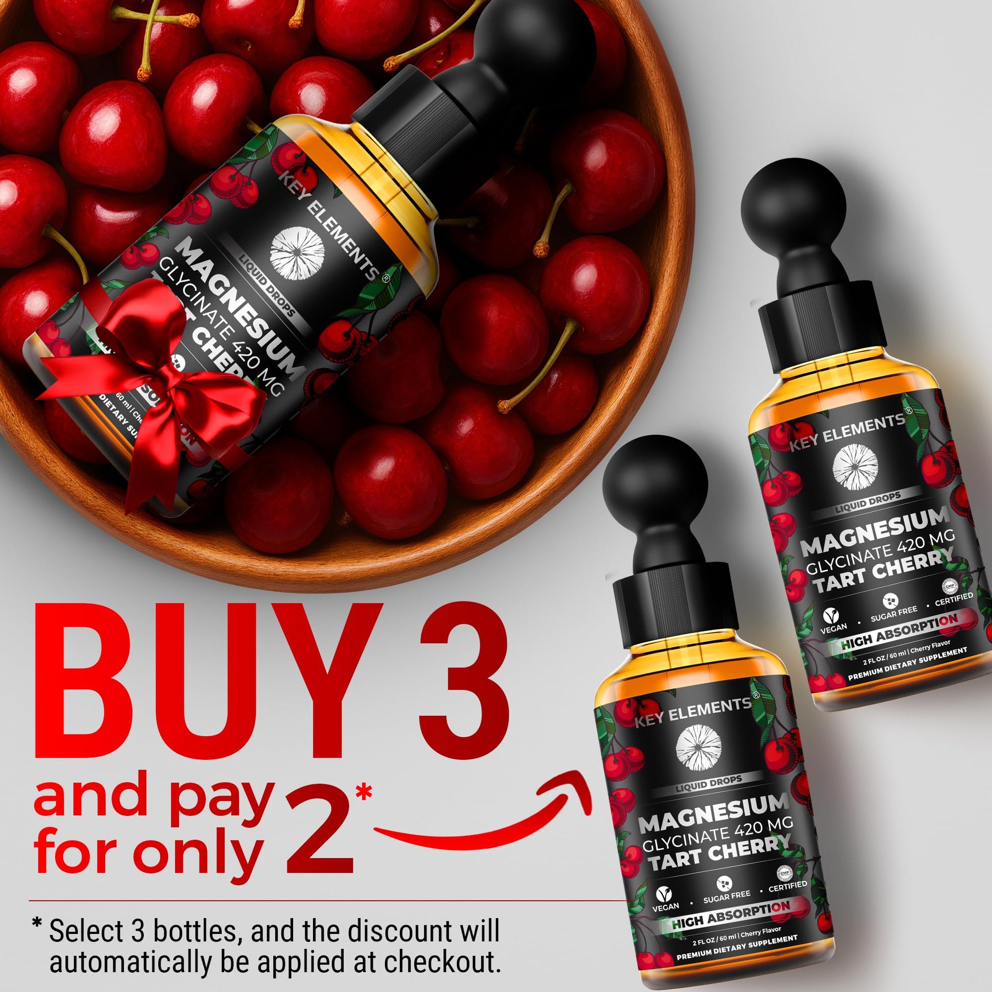 Liquid Magnesium Glycinate 420 Mg with Natural Tart Cherry Extract | Magnesium Glycinate Drops Supplement for Sleep, Mood & Mobility Support | Tart Cherry Extract KEY ELEMENTS buy supplements canada