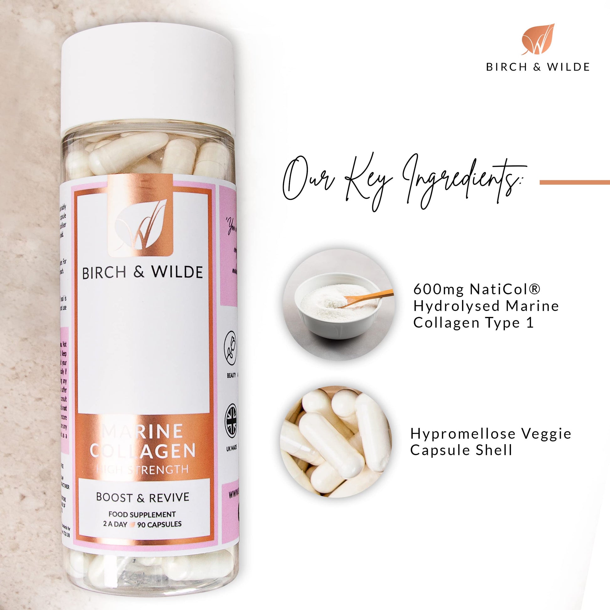 Marine Collagen Peptides Capsules - Hydrolyzed Collagen Supplements for Women & Men - High Strength Capsules Formula BIRCH & WILDE buy supplements canada