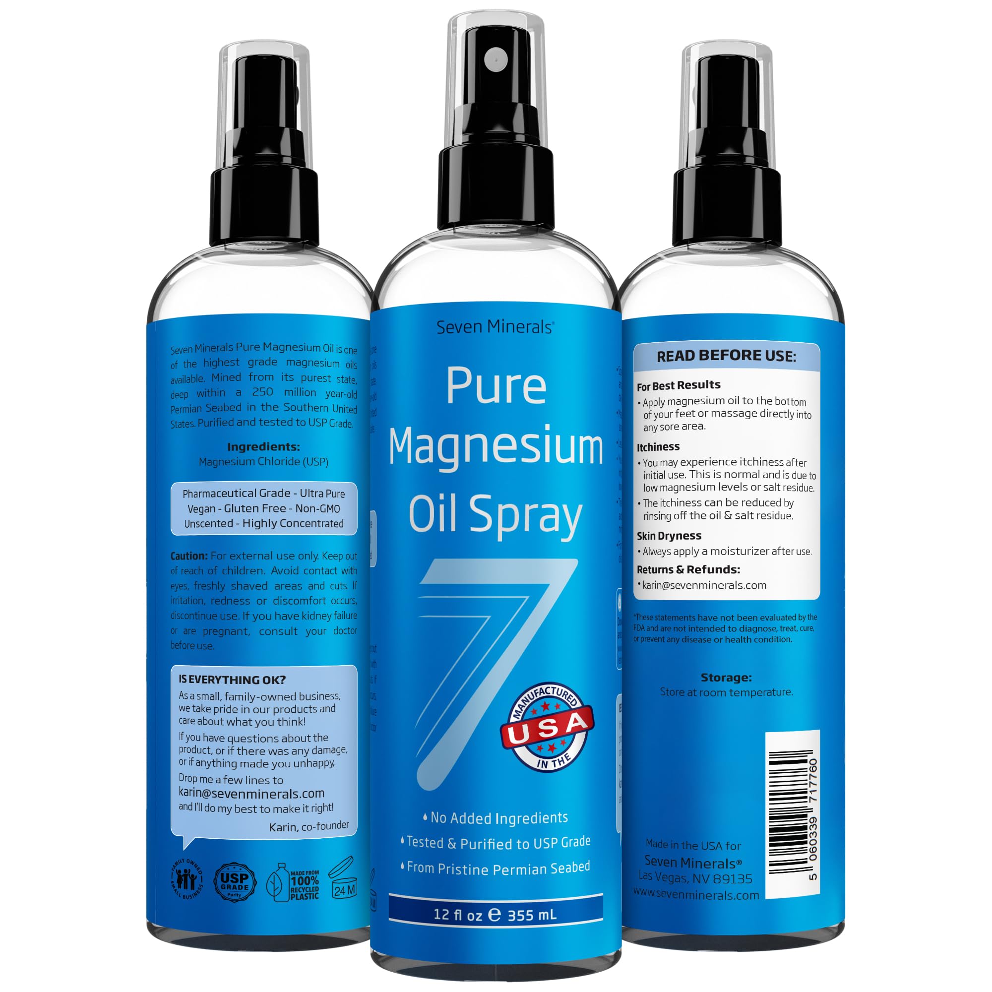Seven Minerals Pure Magnesium Oil Spray, Big 12oz, USP Grade, Extra Strength, for Feet, Sleep, Muscle Pain & Cramps - Mined in The USA Seven Minerals buy supplements canada