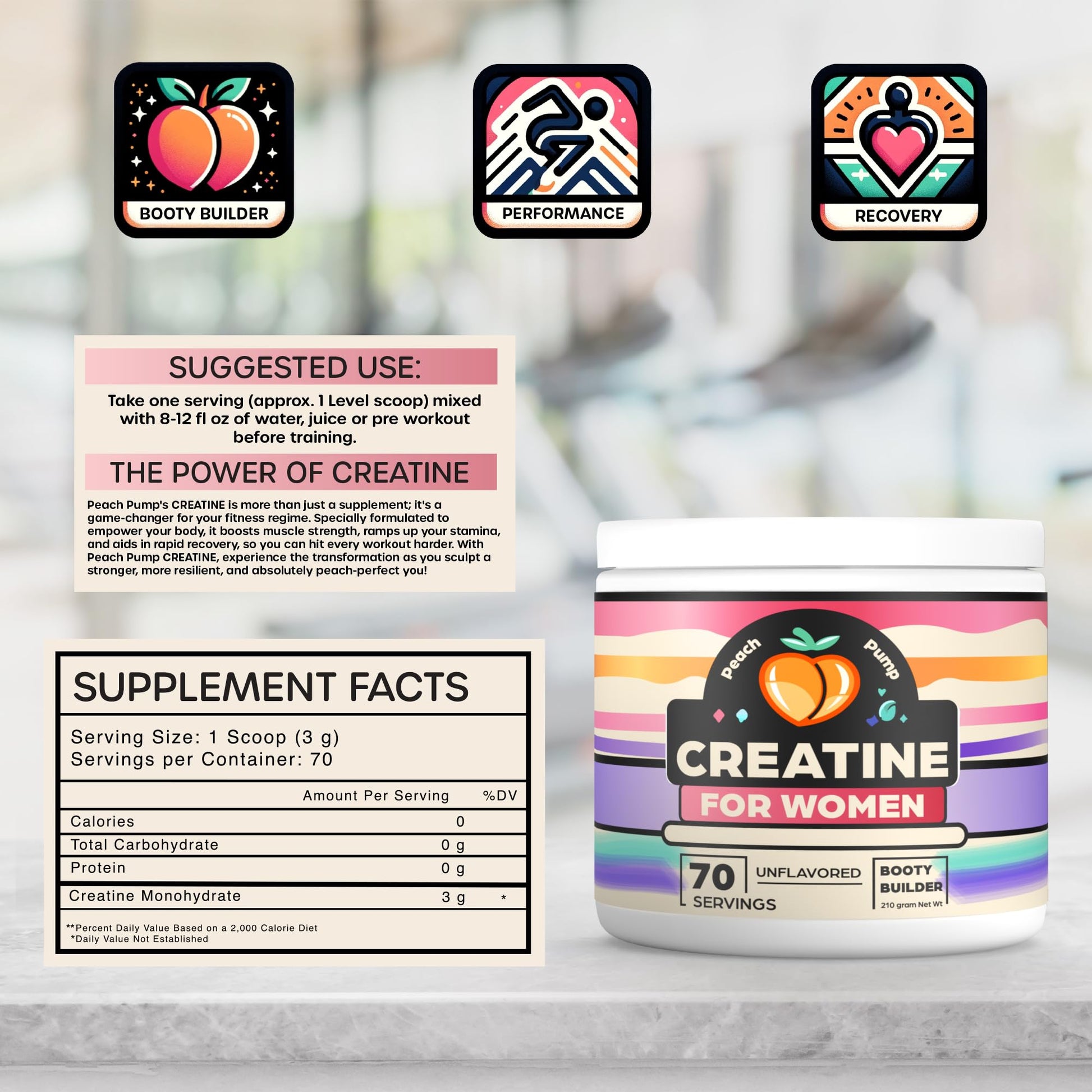 Creatine Supplement for Women's Booty Gains - Unflavored Micronized Creatine Peach Pump buy supplements canada