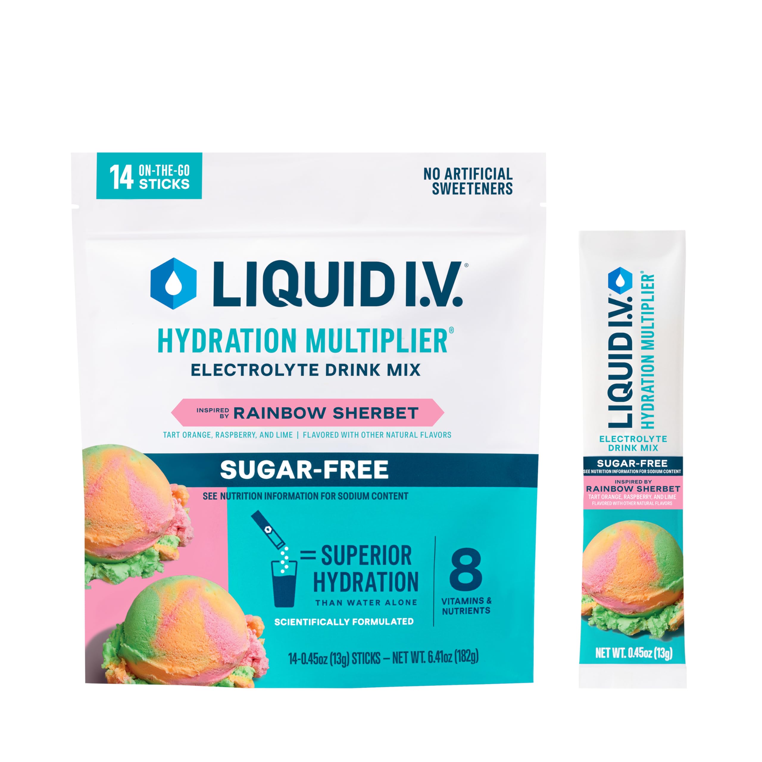 Liquid I.V.® Hydration Multiplier Sugar-Free - Rainbow Sherbet | Electrolyte Powder Drink Mix | 1 Pack (14 Servings) Liquid I.V. buy supplements canada