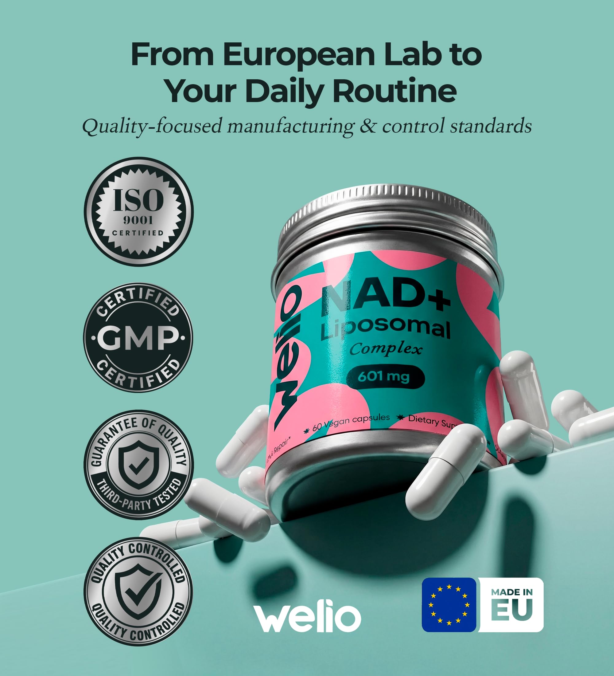 Liposomal NAD Supplement 601mg | Third-Party Tested, High Purity NAD+ | Anti-Aging & Cellular Health | NMN Supplement Alternative | Advanced NAD+ Supplement for Women & Men – 60 Capsules Welio buy supplements canada
