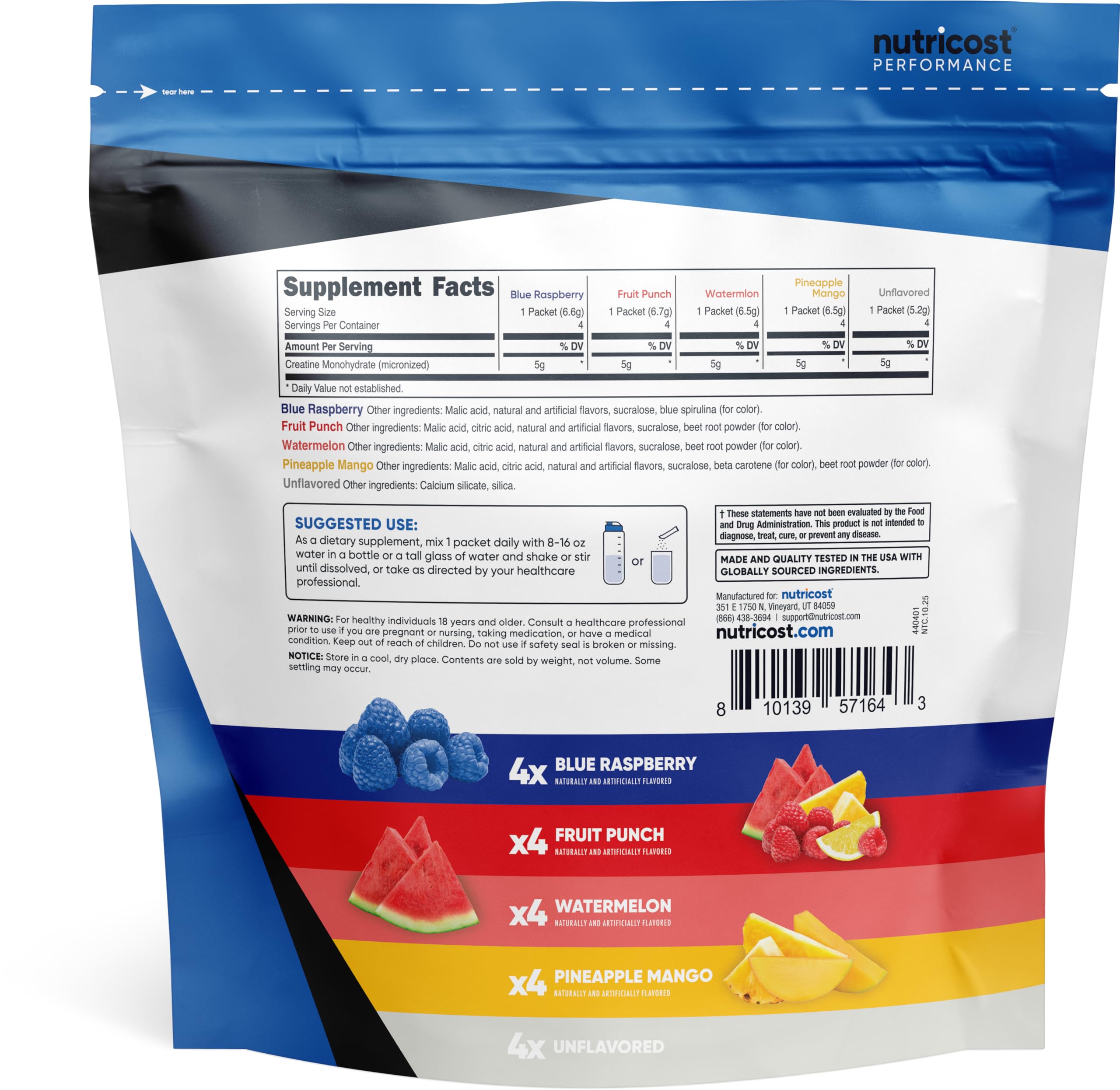 Nutricost Creatine Monohydrate Powder Variety Stickpacks (5 Flavors, 20 Servings) - Micronized, 5 Grams of Creatine Monohydrate Per Pack Nutricost buy supplements canada