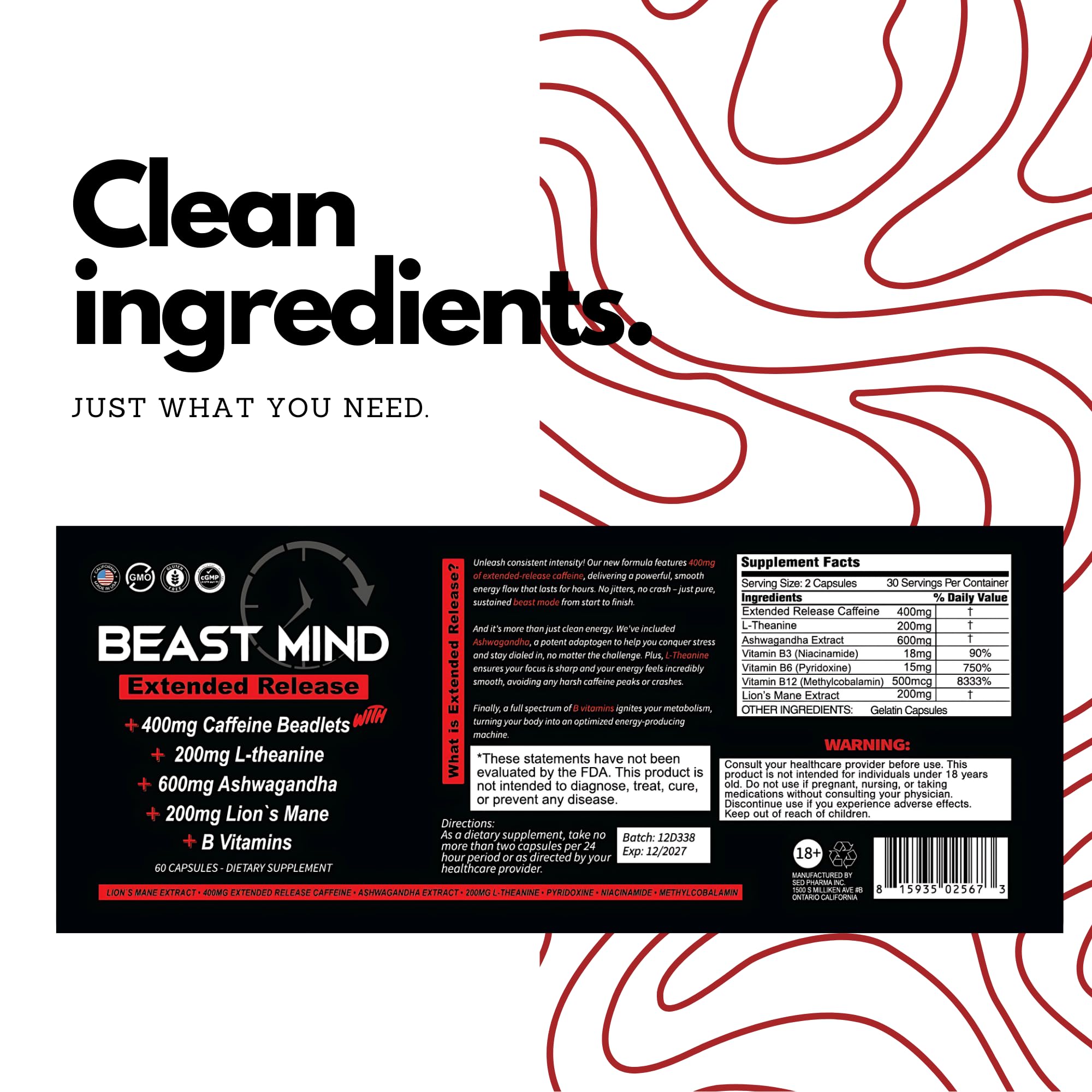 Beast Mind Extended Release Extreme Energy Pills | 400mg XR Caffeine | 600mg Ashwagandha | 200mg Lion's Mane, Increased Energy & Focus, Natural Nootropic Labs Beast Mind buy supplements canada