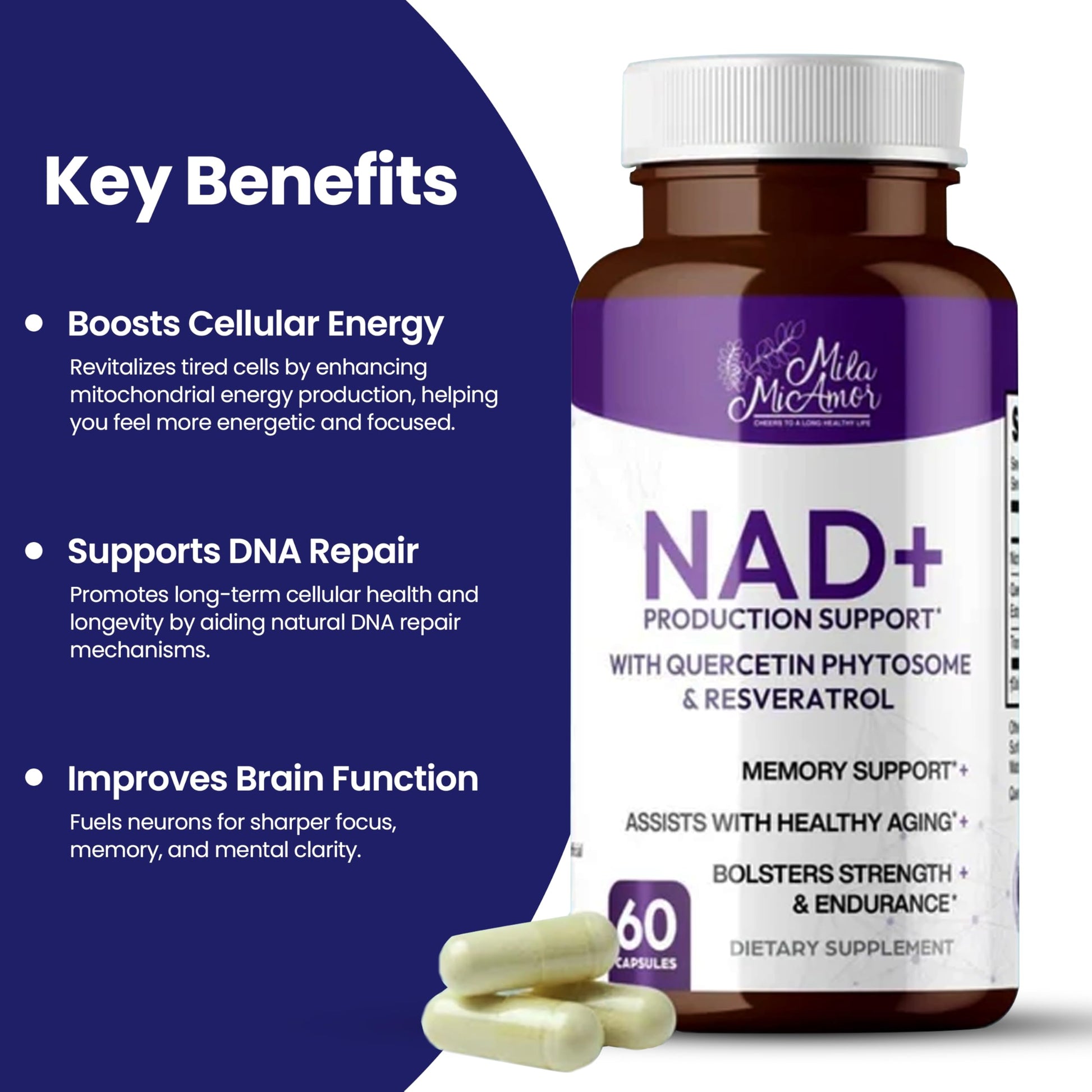 Mila Miamor NAD+ for Cellular Energy & Anti-Aging Supplement| Boost Focus, Vitality & Mitochondrial Function | Supports DNA Repair, Brain Health & Endurance | Non-GMO, Gluten-Free | 60 Capsules Mila Miamor buy supplements canada