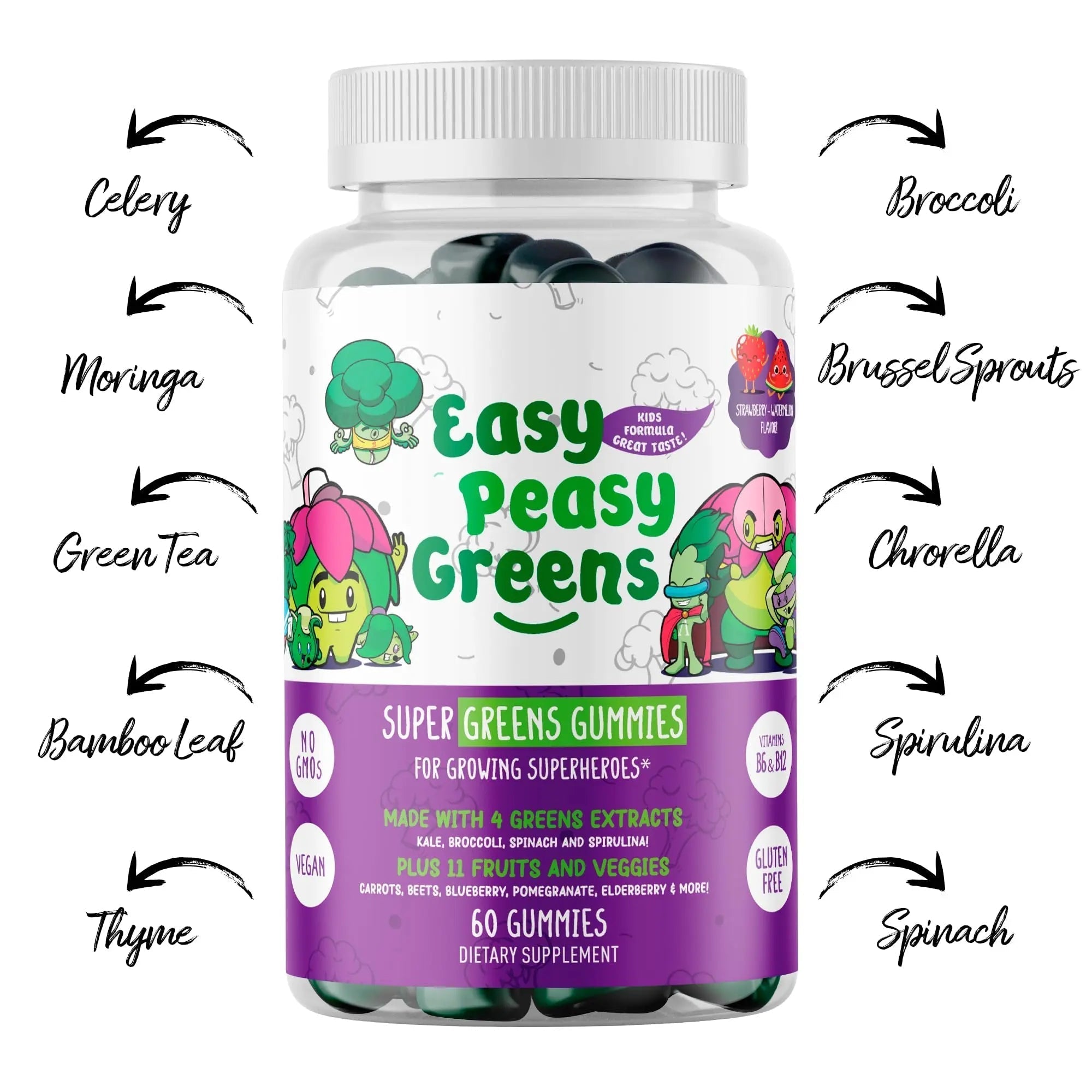 EasyPeasyGreens Daily Veggie Gummies for Kids - 60 Greens Gummies - Helps Picky Eaters Get Their Veggies in EASY PEASY GREENS buy supplements canada