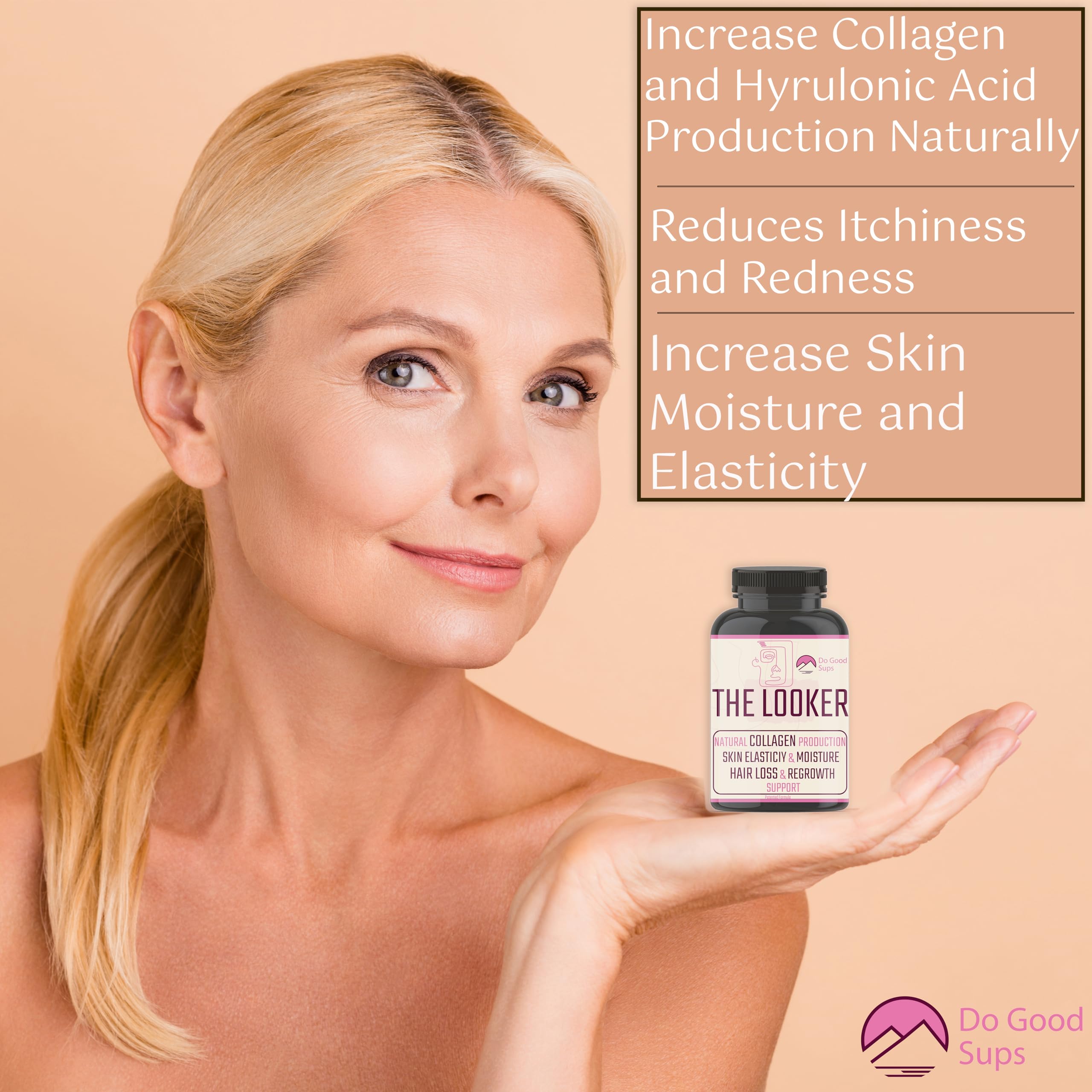 Do Good Sups The Looker 60 Caps- Skin Hair and Nails Vitamins - Natural Collagen Production - Reduces Hair Thinning - Skin Elasticity - Skin Moisture - Plant Sterols Bromelain Zinc Vitamin E Selenium Do Good Sups buy supplements canada