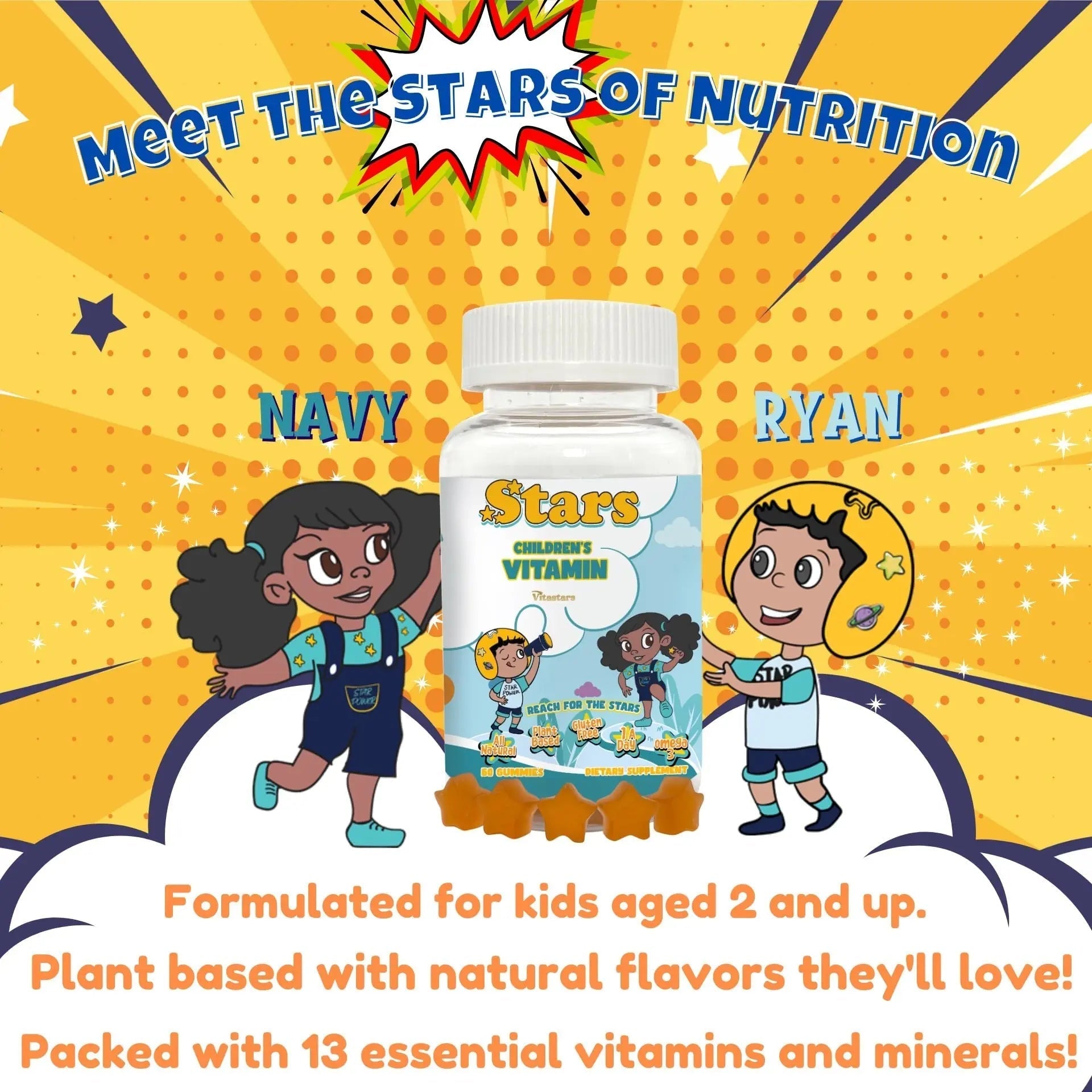 Stars Kids Multivitamin Gummies with Omega 3, Vitamins for Kids with A, B, C, D, Plant Based Multi Vitamins for Children, Manganese Vitastars buy supplements canada