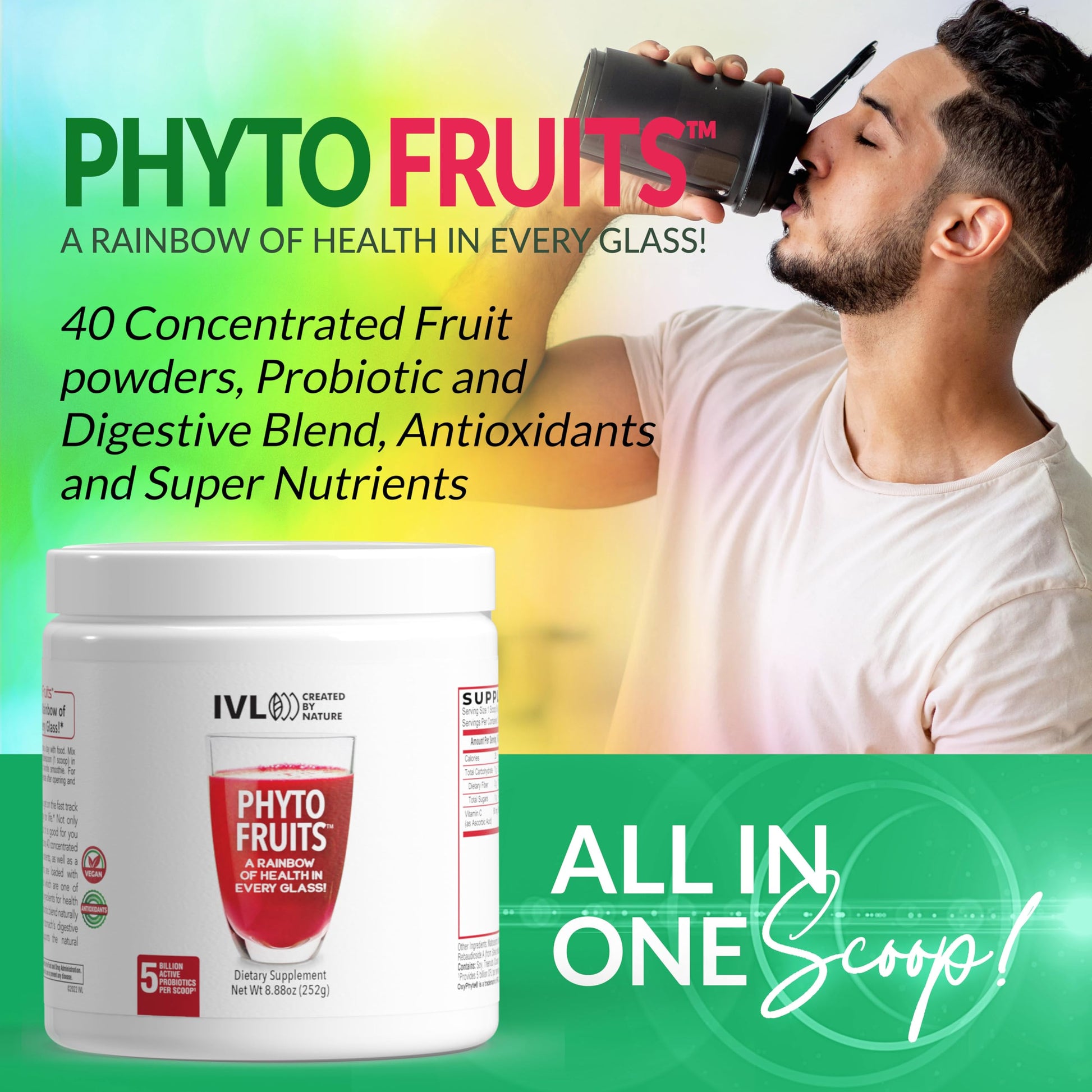 IVL - Phyto Fruits Superfood Powder - Support Energy - Digestive & Probiotic - Antioxidant - Vegan - 40 Fruits and Nutrients Plus 6 Probiotic Strains (30 Servings, 8.88 oz) IVL buy supplements canada