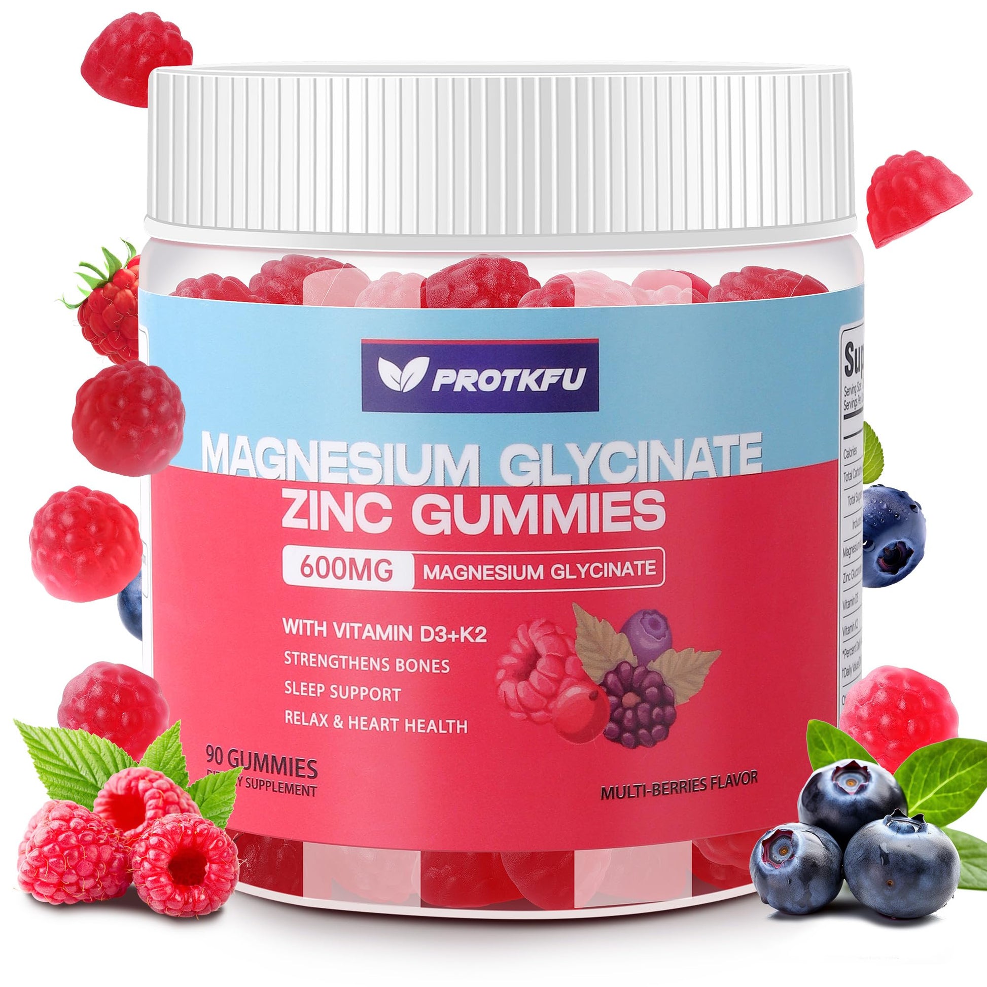 90 CT Magnesium Glycinate Gummies 600mg, Sugar Free Magnesium Gummies w/Zinc & Vitamin D3 & K2 - Magnesium Supplements for Sleep, Supports Bone Health, Nerve & Immune Function ProTKFU buy supplements canada