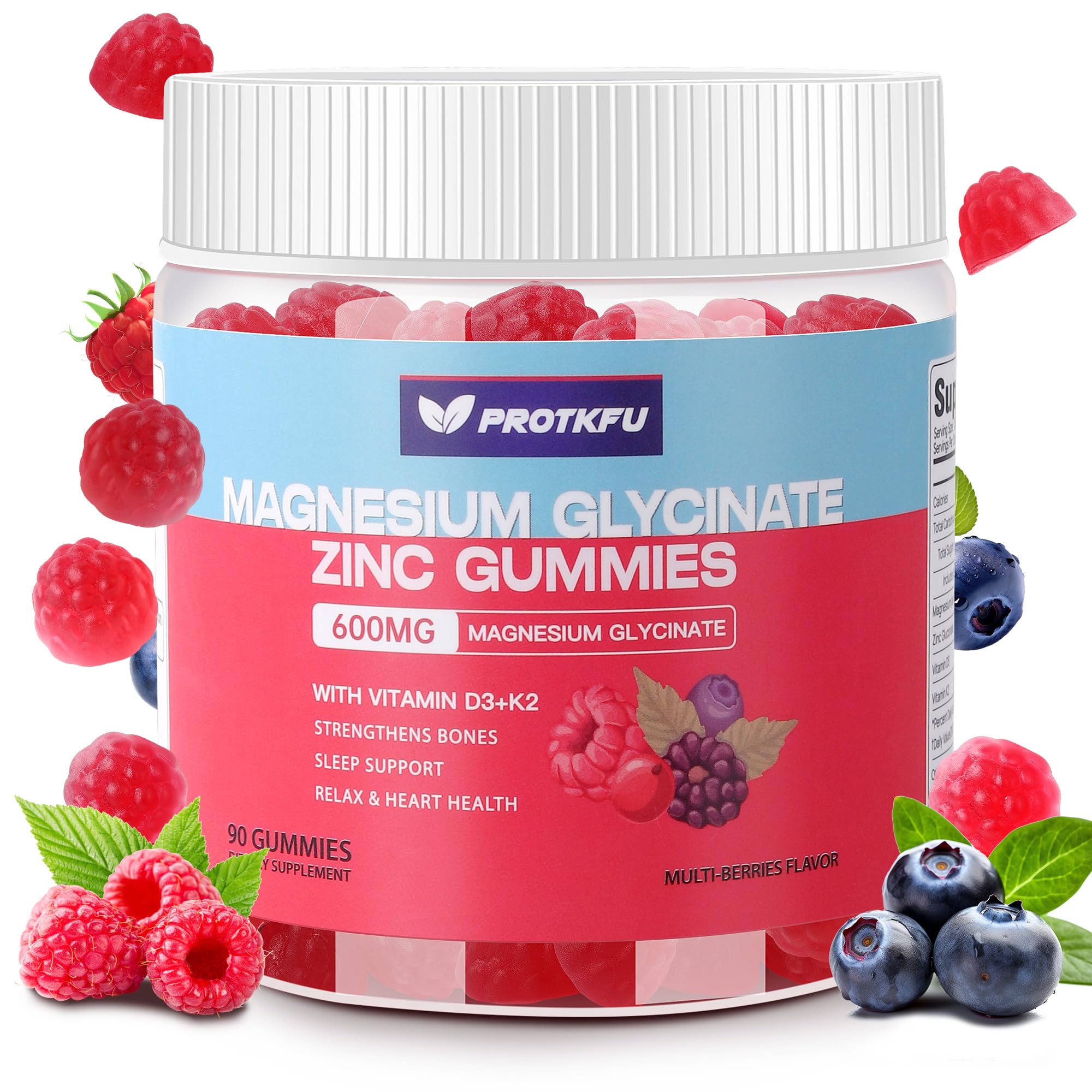 90 CT Magnesium Glycinate Gummies 600mg, Sugar Free Magnesium Gummies w/Zinc & Vitamin D3 & K2 - Magnesium Supplements for Sleep, Supports Bone Health, Nerve & Immune Function ProTKFU buy supplements canada