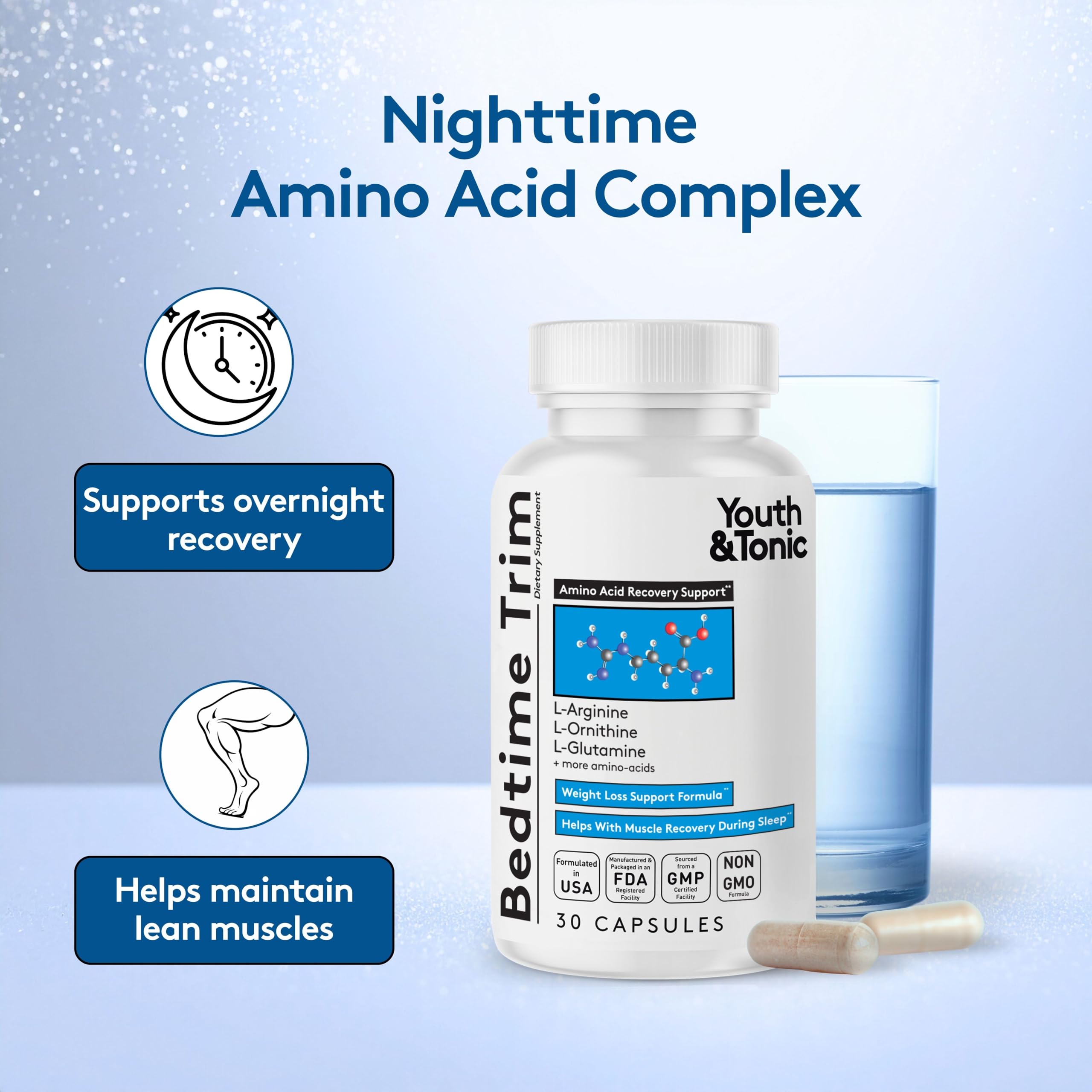 Youth & Tonic PM Bedtime Trim for Lean Appearance & Muscle Definition Support – Nighttime Amino Acids Supplement for Overnight Recovery, Men & Women, 30 Capsules Youth & Tonic buy supplements canada