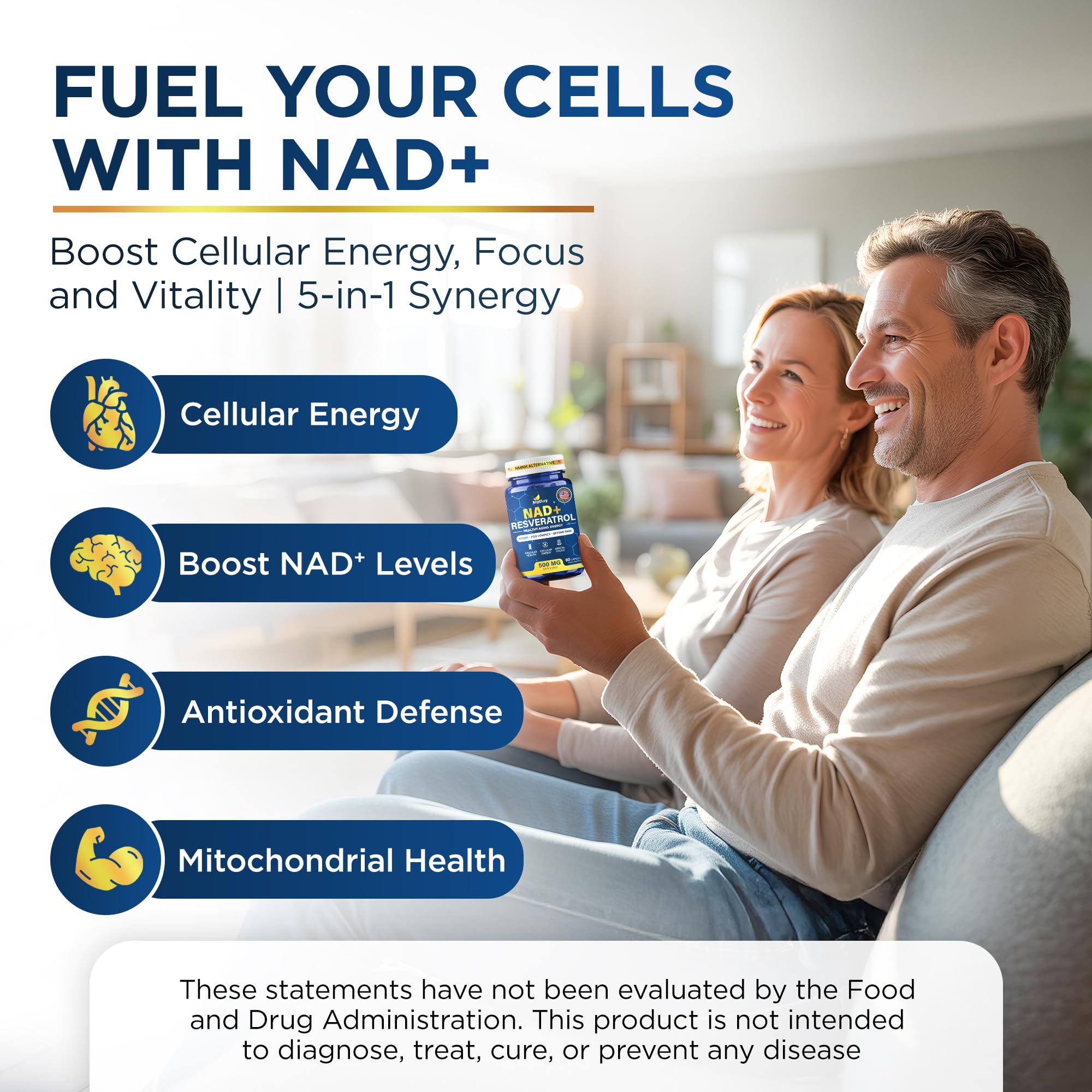 Anyglory NAD+ Supplement with 500mg NR, Resveratrol, CoQ10, PQQ- 5-in-1 NAD Formula |NMN Supplement Alternative|NAD Resveratrol Support Cellular Energy & Healthy Aging-Made in USA-60 Capsules Anyglory buy supplements canada