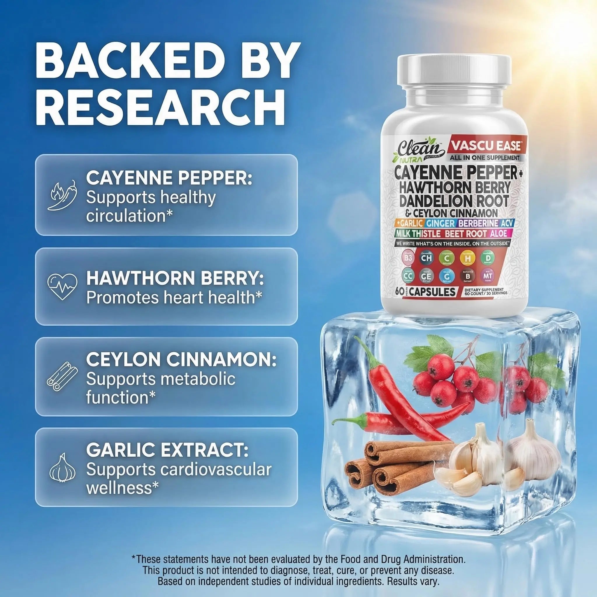 Clean Nutra Cayenne Pepper Capsules Supplement with Hawthorn Berry, Dandelion Root, Ceylon Cinnamon, Garlic, Ginger, Berberine, Apple Cider Vinegar, Milk Thistle, Beet Root, Aloe Vera Pills & More Clean Nutraceuticals buy supplements canada