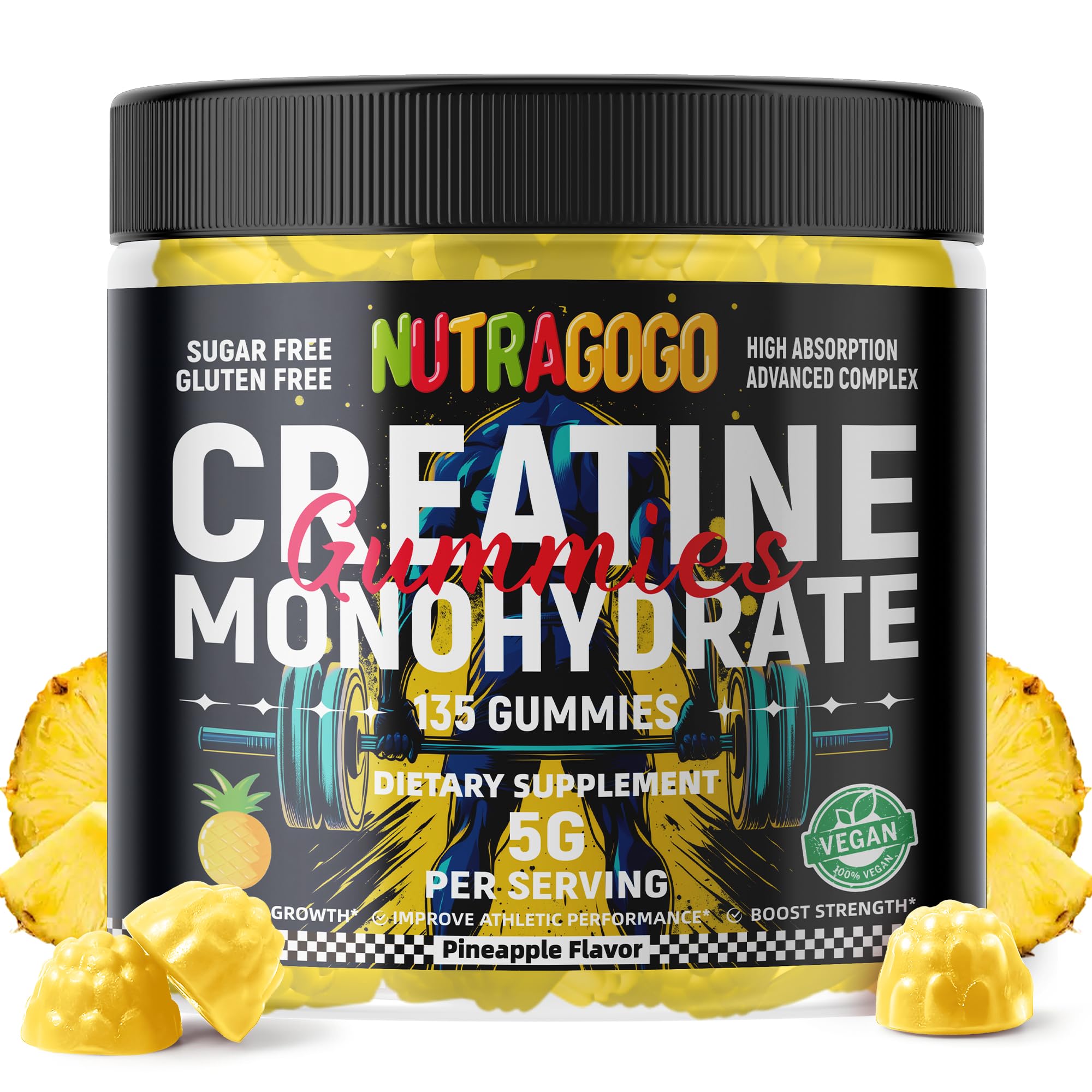 NUTRAGOGO NSF Certified Creatine Gummy - Creatine Monohydrate Gummies for Men & Women-5g of Creatine Monohydrate per Serving - Sugar Free,Vegan, Pineapple Electrolyte Chews, 135 Count NUTRAGOGO buy supplements canada
