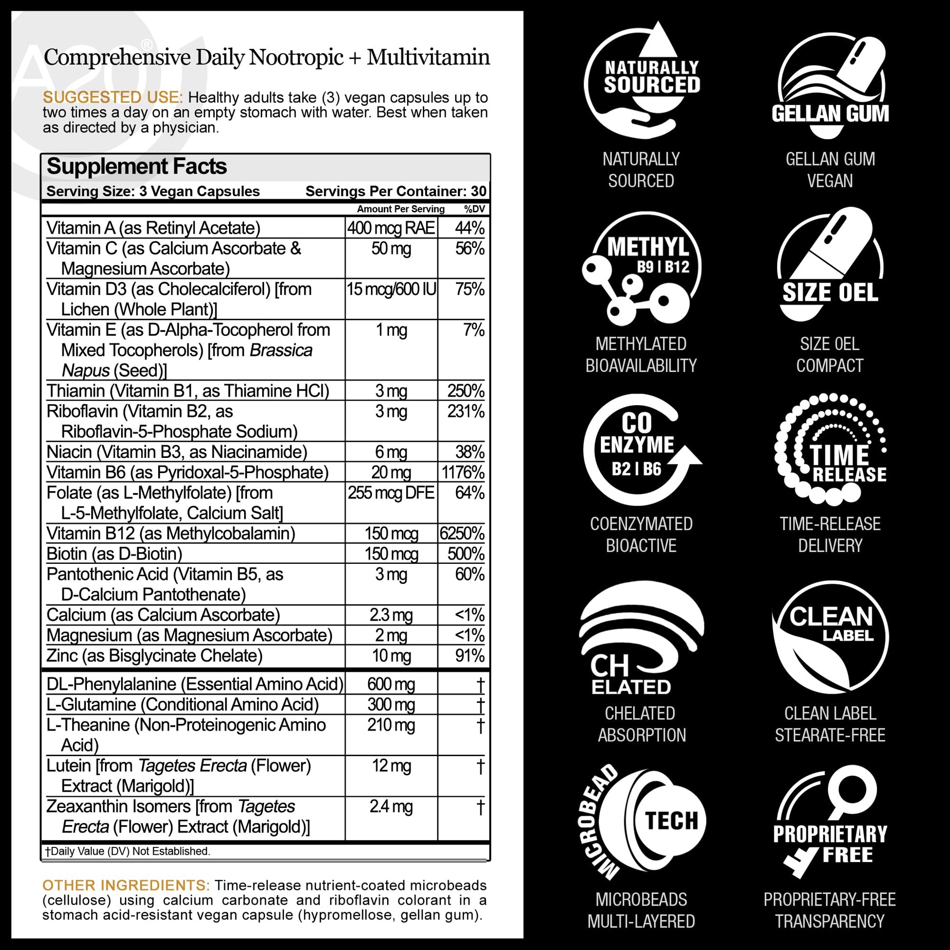 HCF A20 Microbead Brain Health Supplements for Adults for Memory, Focus, Calm, Mood, Alertness, Attention, Vision, Sleep, Immune System, 20 Premium Nootropic Nutrients Multivitamin & 7 Advances® Tech HCF buy supplements canada