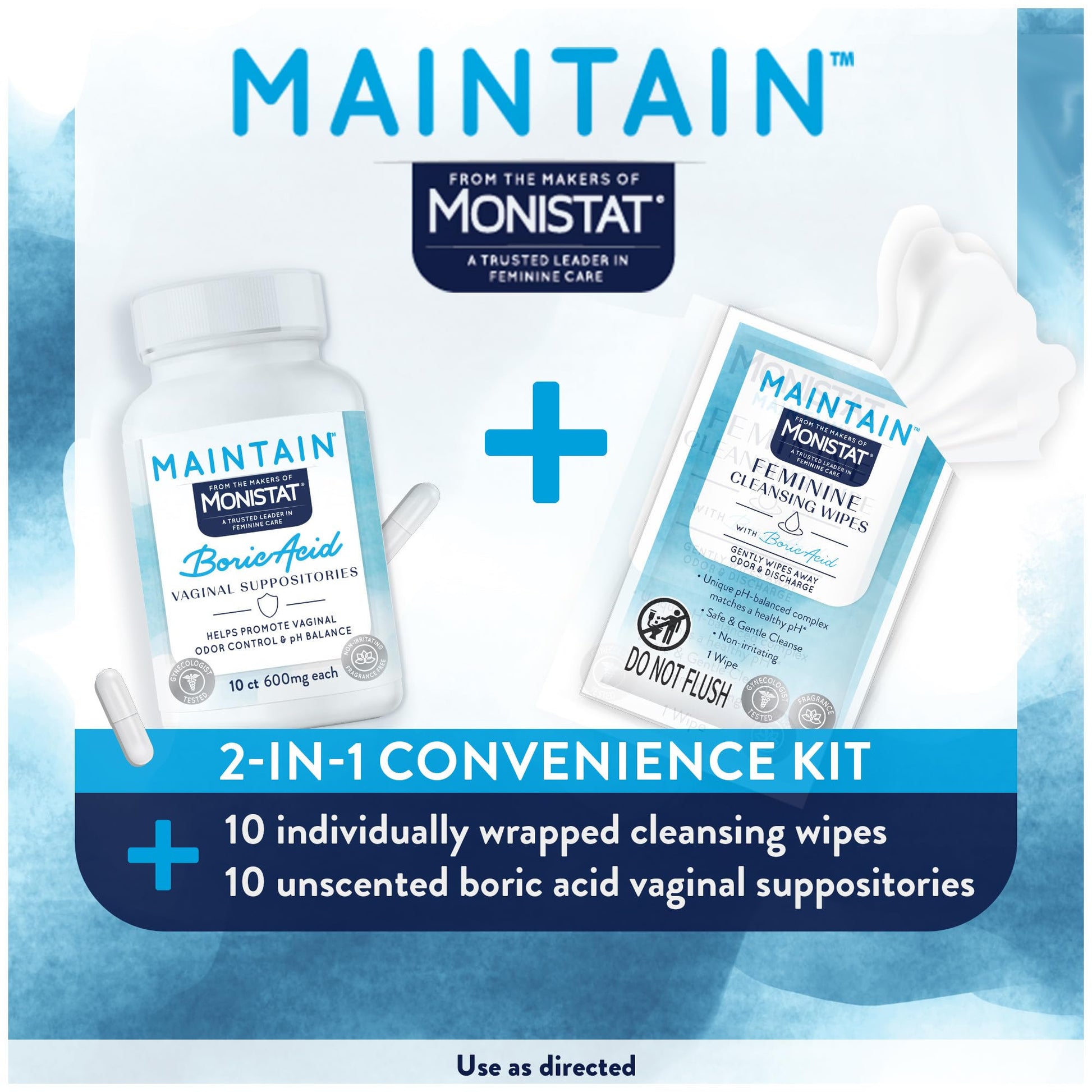 Monistat Maintain Boric Acid Odor Control Kit, 10 Feminine Wipes & 10 Boric Acid Suppositories for Women, Fragrance-Free and Non-Irritating pH Balanced Formulas to Control Vaginal Odor Monistat buy supplements canada