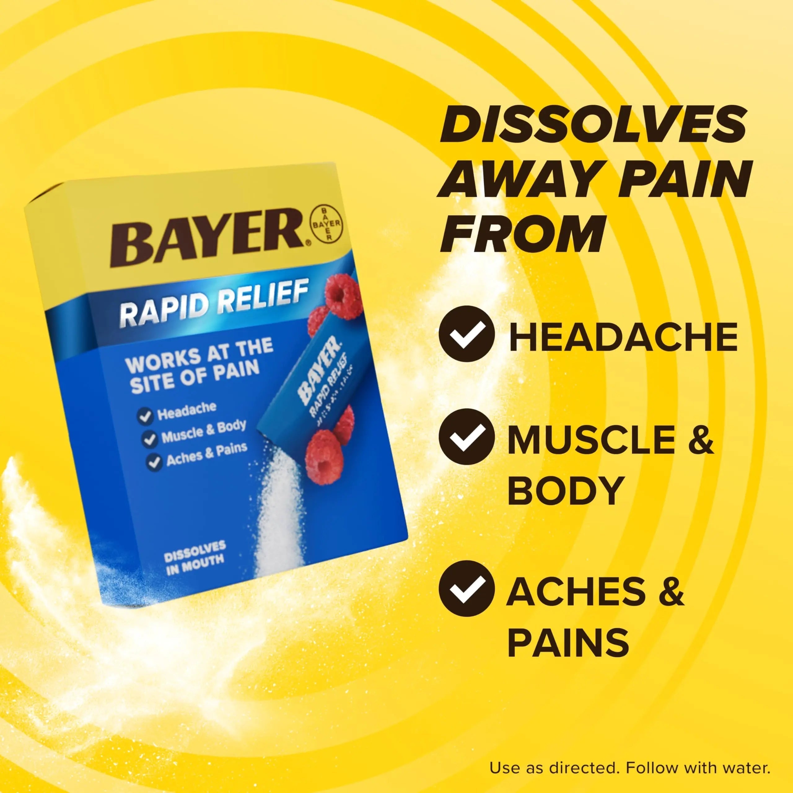 Bayer® Rapid Relief, Dissolvable Raspberry Flavor, Powder Packs with Aspirin & Caffeine, Fast Acting Headache Relief, Muscle and Body Pain Reliever, 30ct Bayer buy supplements canada
