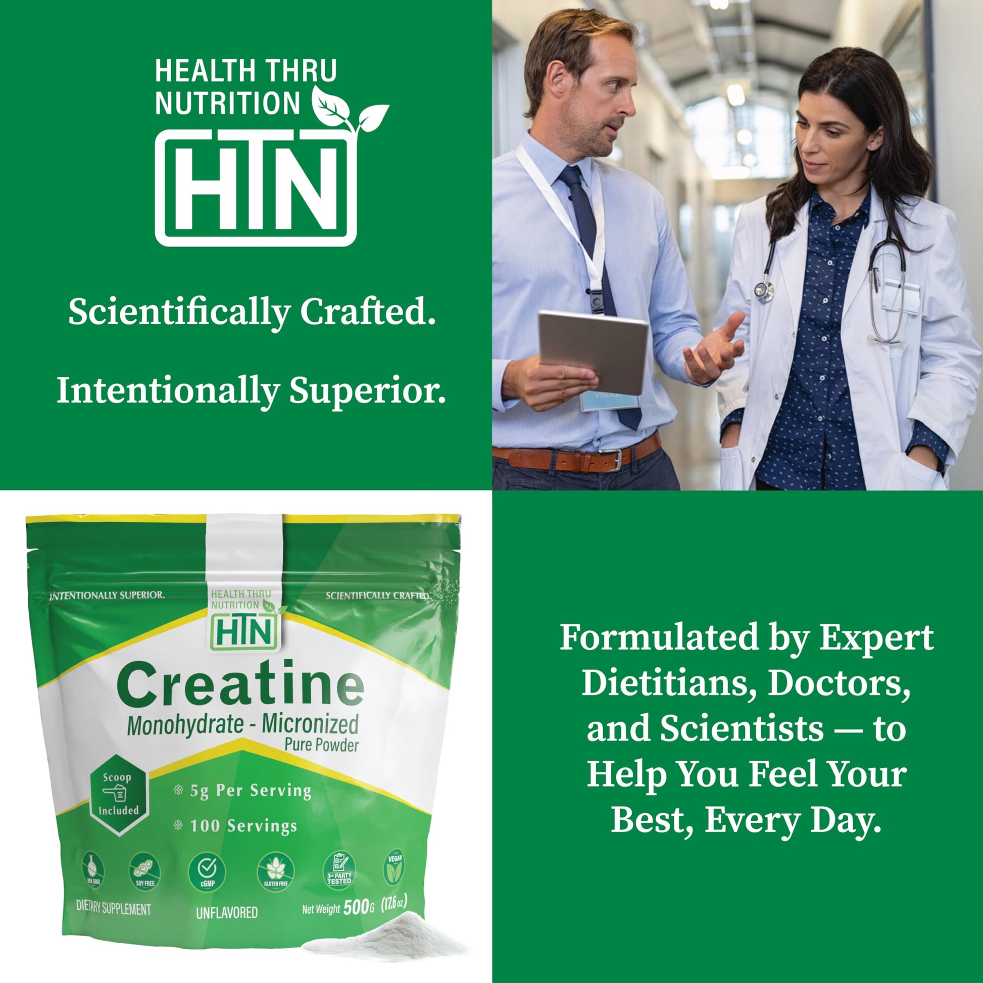 Health Thru Nutrition Creatine Monohydrate Micronized Powder – 500g Pure Unflavored – 5g Per Scoop – Workout Support, Muscle Fuel and Recovery Bulk Supplement | Non-GMO, Vegan Health Thru Nutrition buy supplements canada