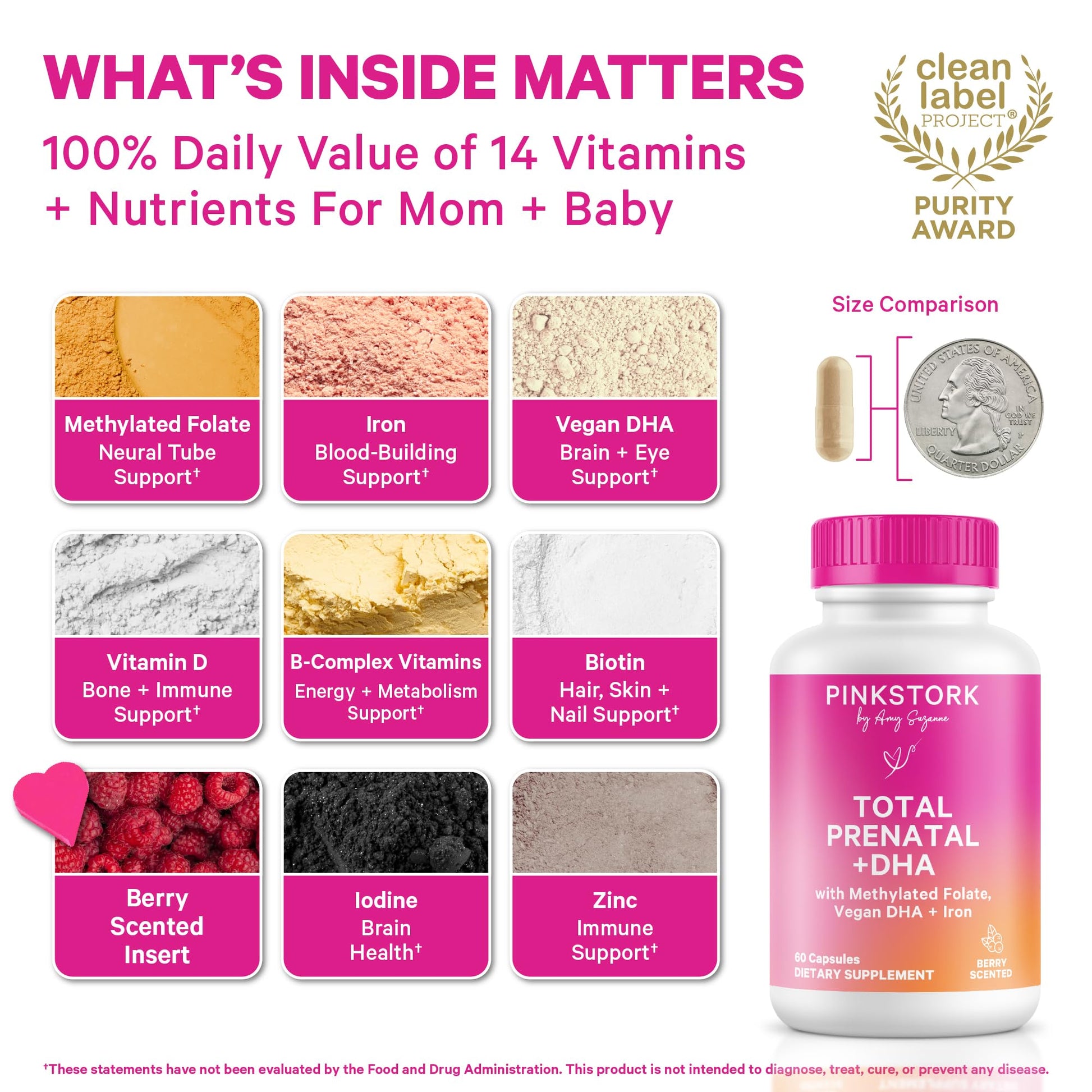Pink Stork Total Prenatal Vitamins with DHA, Folate, Iron, Choline, and Vitamin B12 - Prenatals for Women to Support Fetal Development, Pregnancy Essentials Pink Stork buy supplements canada