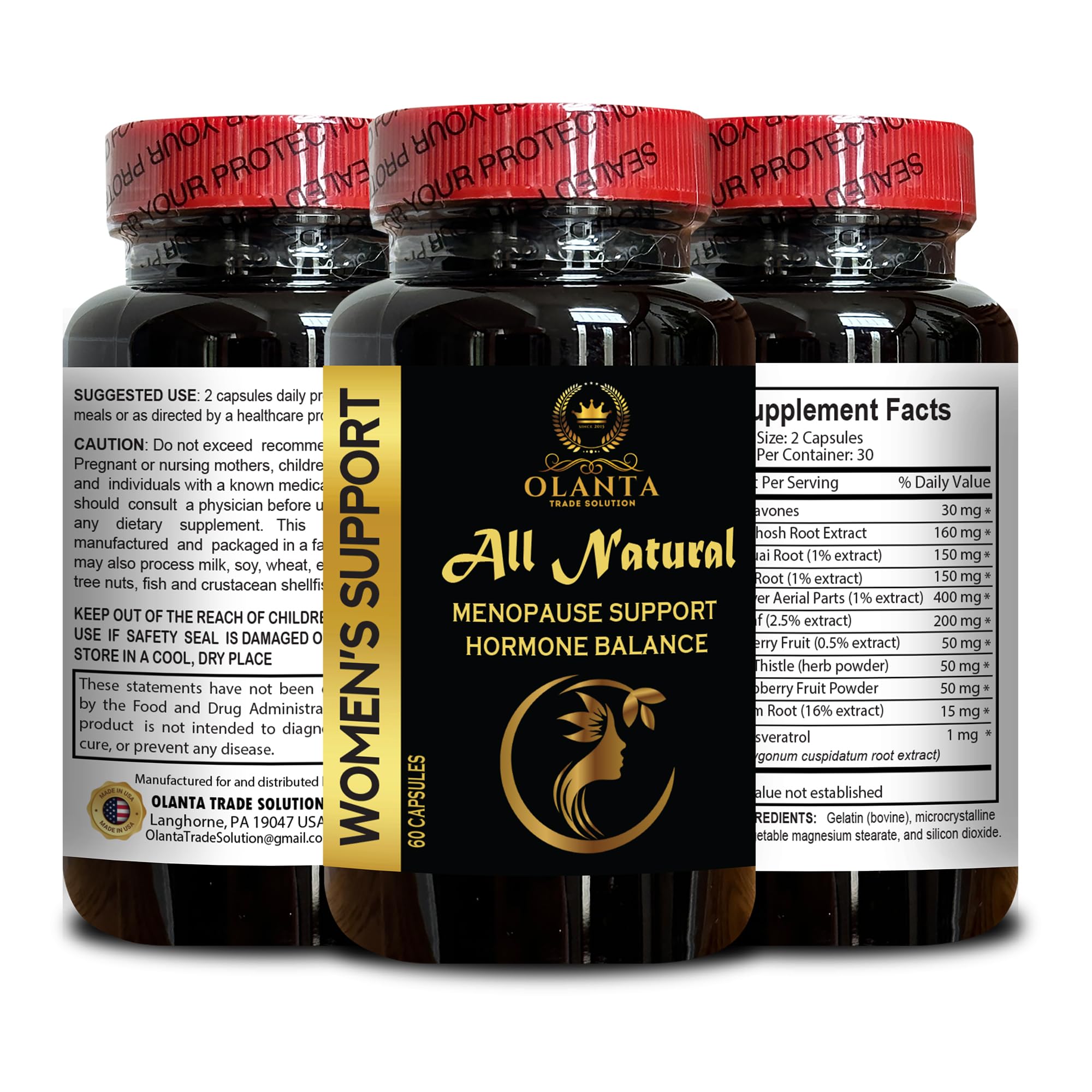 MENOPAUSE SUPPORT SUPPLEMENT - Perimenopause Supplements Women for Hot Flashes, Menopause Support, Supplement for Women Supports Hormone Balance with Black Cohosh - 1 Bottle 60 Capsules OLANTA TRADE SOLUTION buy supplements canada